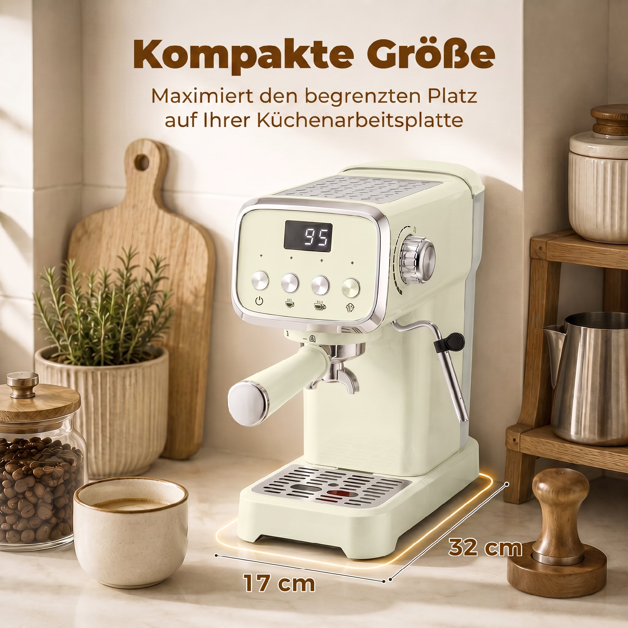 Siebträgermaschine 20 Bar Espressomaschine mit Milchaufschäumer und 1,2L abnehmbaren Wassertank für Espresso