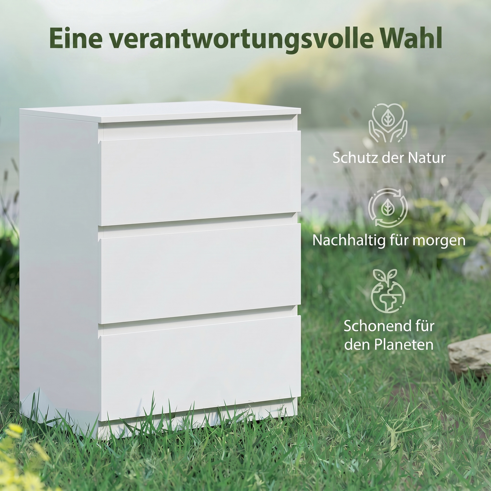 Kommode mit 3 Schubladen, Moderne Aufbewahrungsmöbel für das Schlafzimmer, Weiß