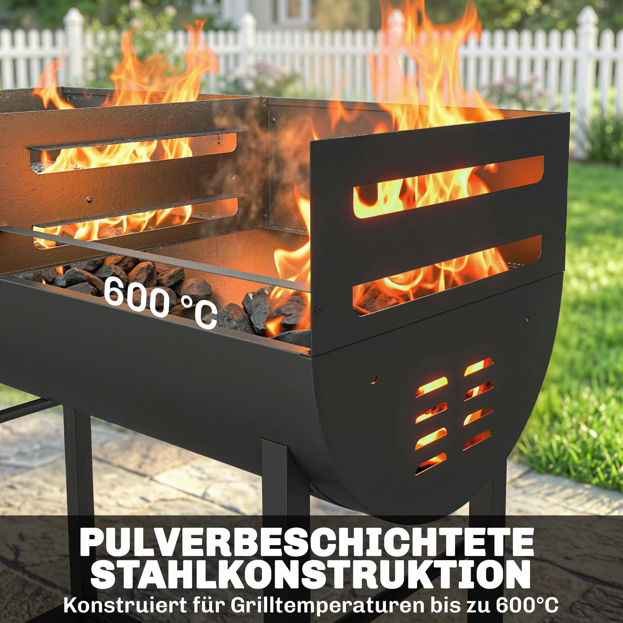 Holzkohlegrill Grillwagen mit 2 Grillzonen höhenverstellbarer Grillrost Holzablage Räder Seitengriff, 103 x 46,5 x 100cm