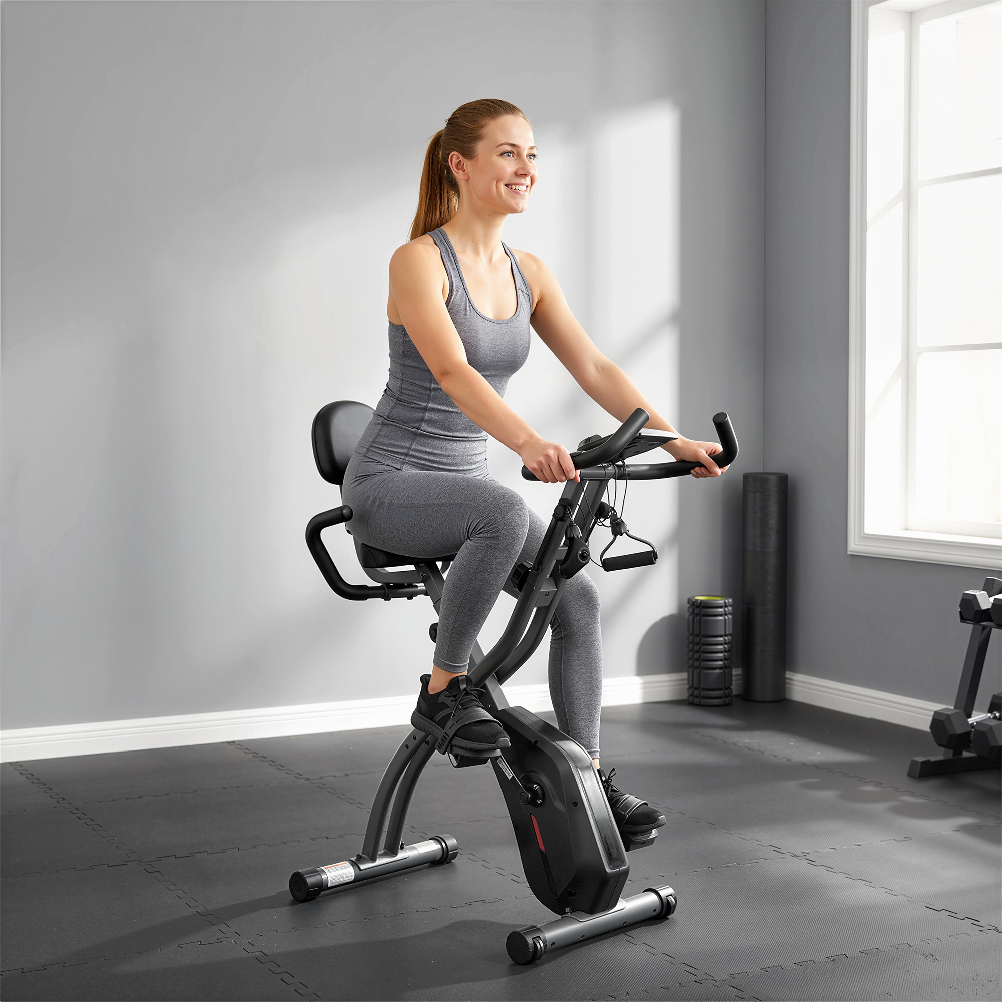 3 in 1 Heimtrainer Fahrrad Klappbar Leise Liegeergometer mit LCD Monitor Bluetooth Herzfrequenz Sensor Widerstandsband