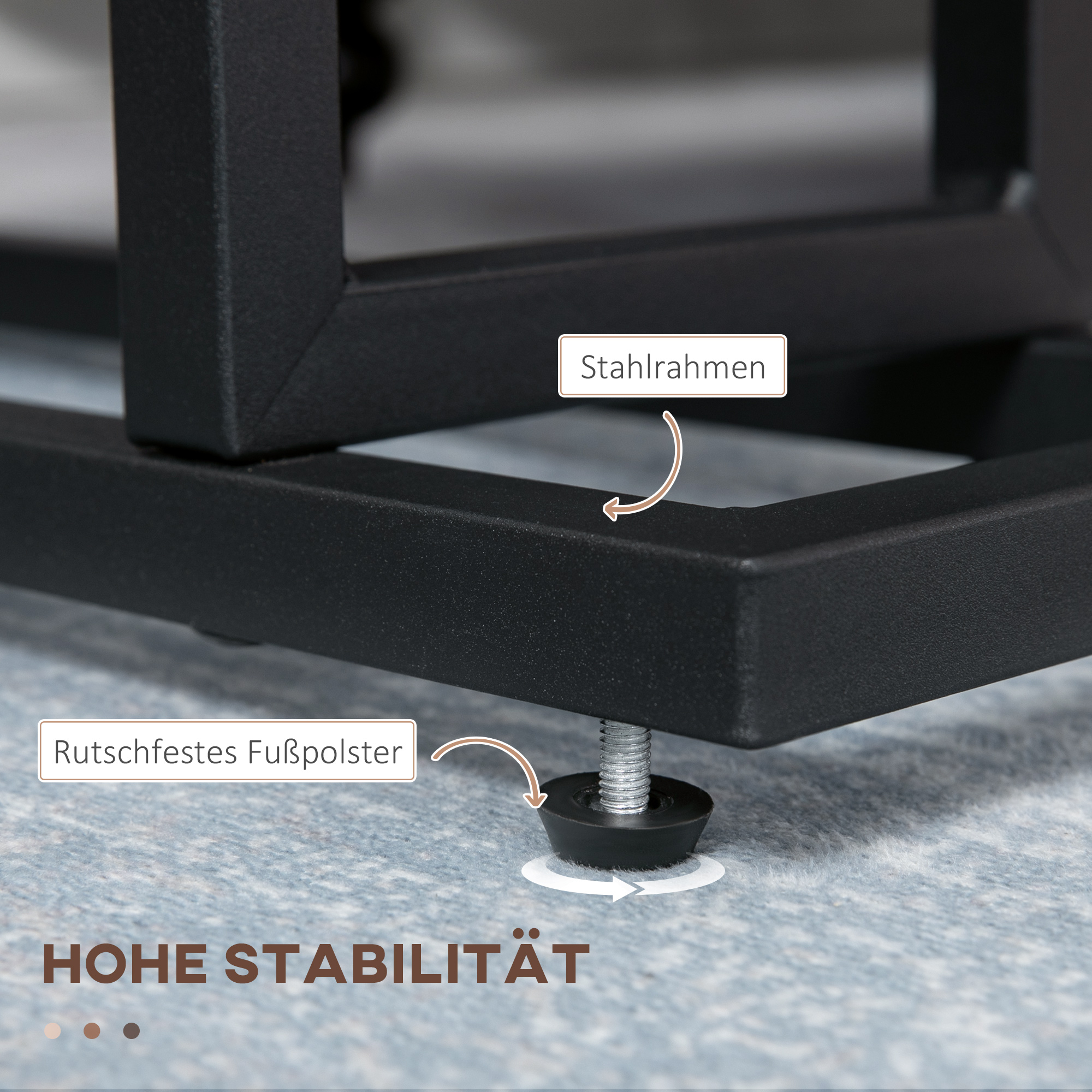 Beistelltisch, Nachttisch, schmales Design, mit Stofftasche, Stahl, dunkelbraun+schwarz, 49 x 19 x 55cm