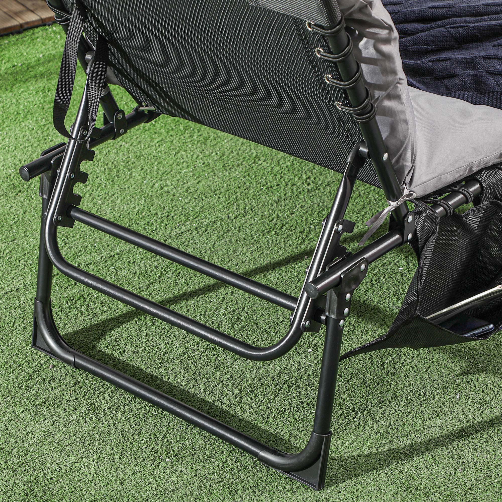 Klappliege, 5-stufig neigbare Rückenlehne, Kissen, Auflage, bis 120 kg, Stahl, hellgrau, 58 x 189 x 32,5 cm