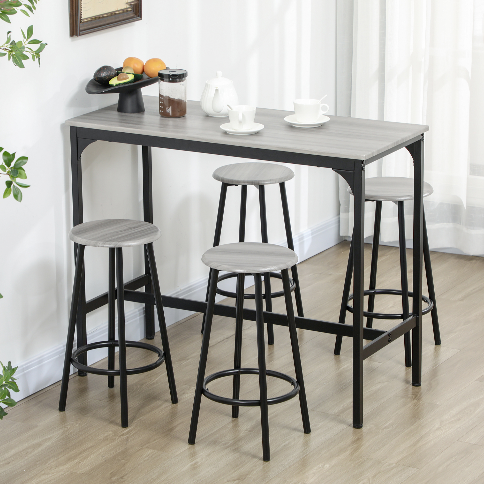 Bargarnitur, 5-teilig, Tisch & 4 Hocker, Industrie-Design, kompakt, rustikal