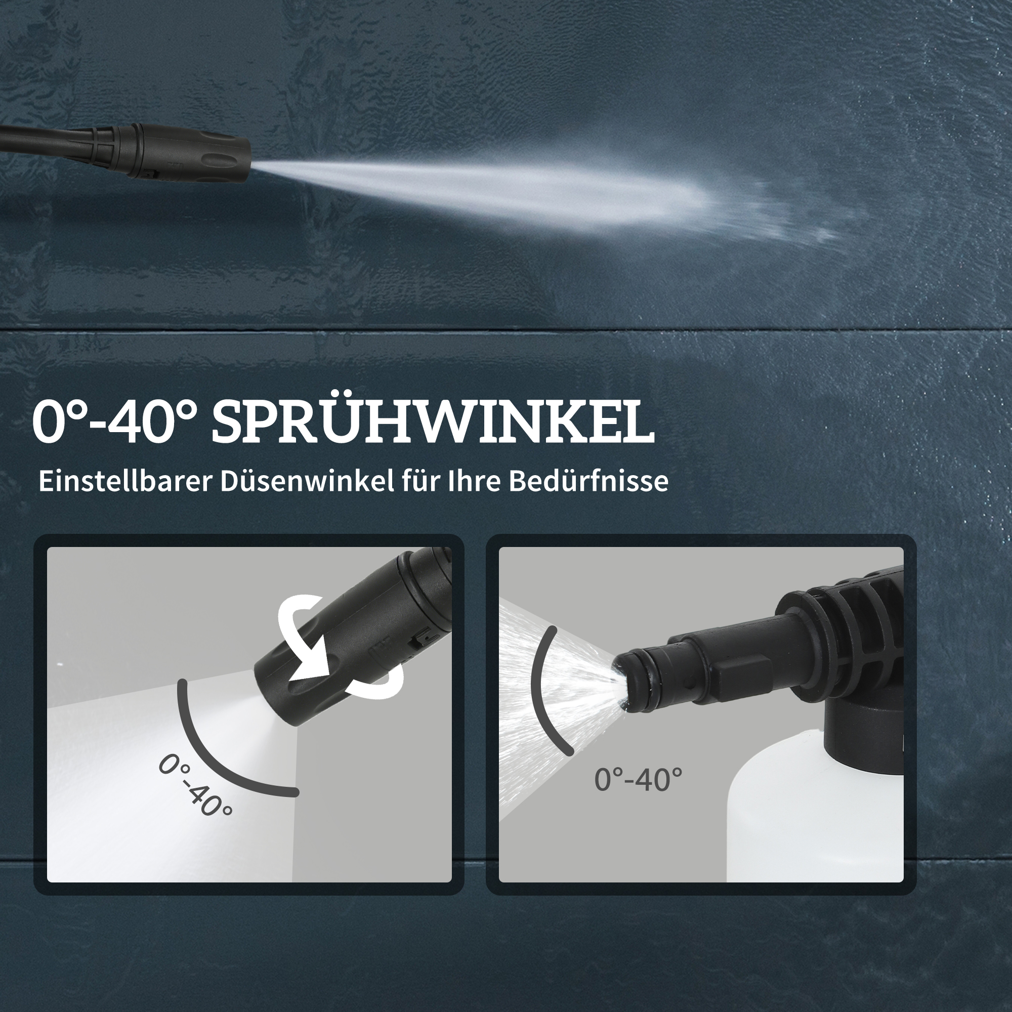 Hochdruckreiniger mit Aluminiumpumpe 135 bar Maximaldruck 1800W Leistung 540 L/h 5m Schlauch verstellbare Düse & Griffe