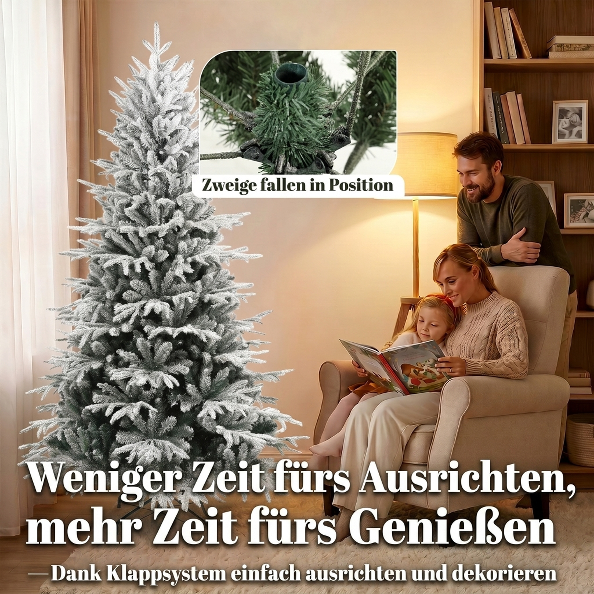 schneebeflockter Weihnachtsbaum 180 cm mit 1920 Spitzen, Klappsystem, künstlich, voll