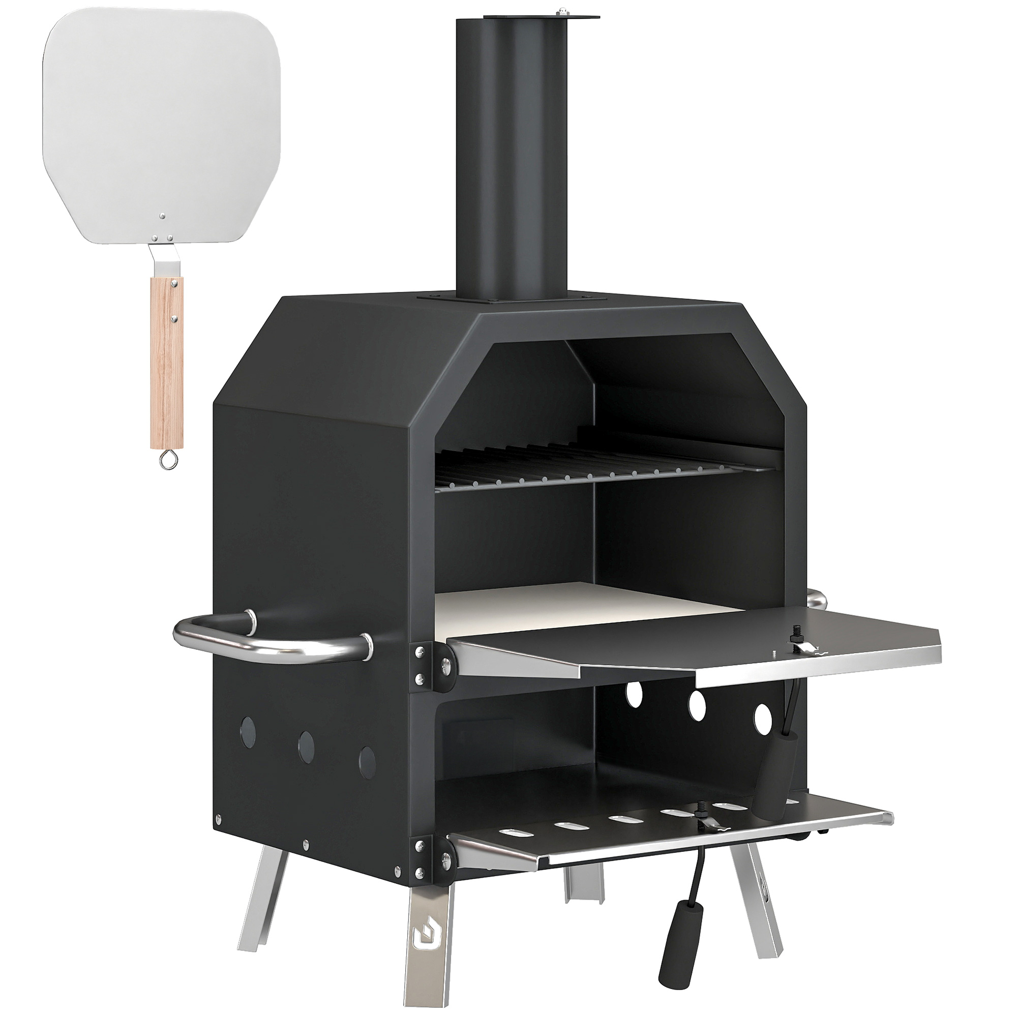 Outdoor-Pizzaofen, holzbefeuerter Pizza-Ofen Edelstahl, 2 Ebenen, Backofen mit Pizzastein