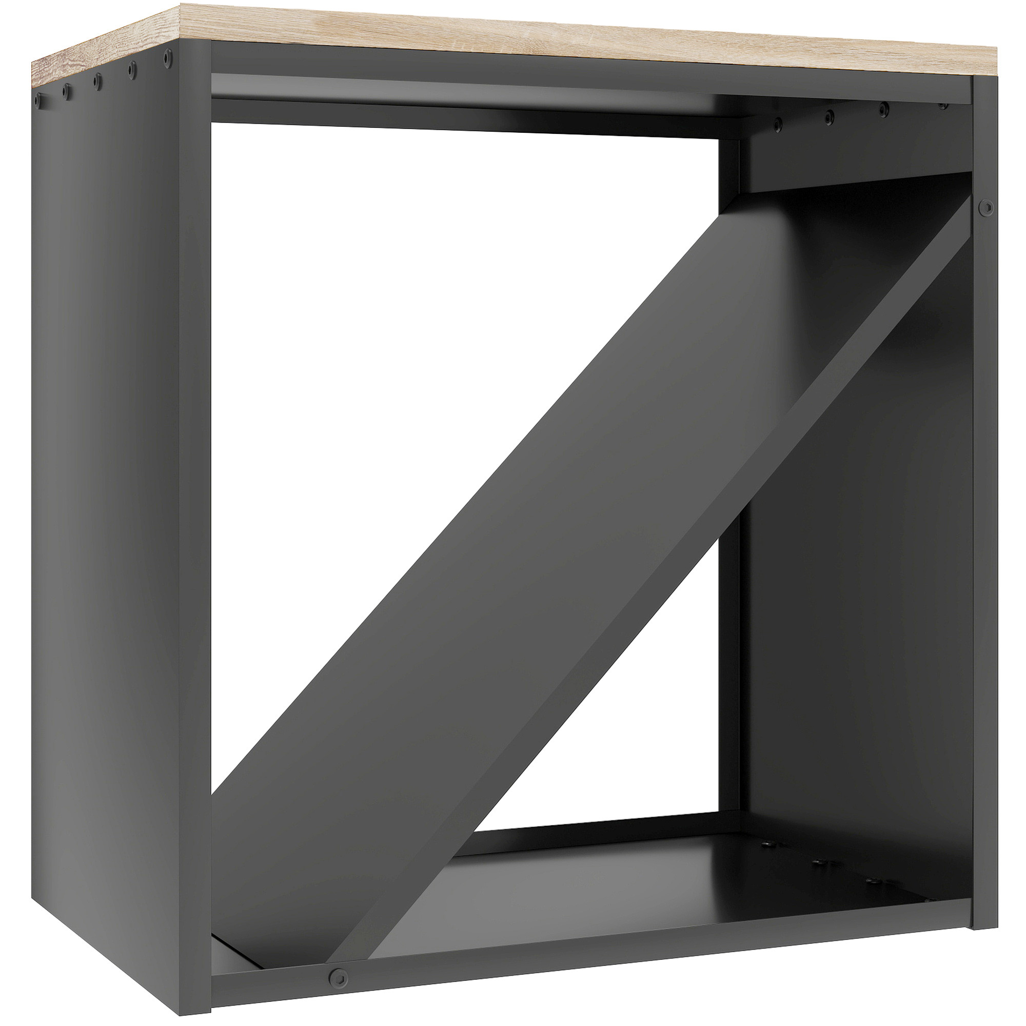 2-in-1 Kaminholzregal für innen 58 x 36 x 60cm erhöhtes Brennholzregal mit Trenner Metall Schwarz