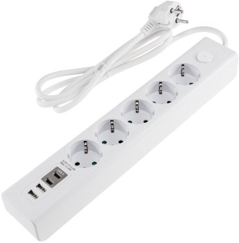 Steckdosenleiste mit Ladebuchsen für USB, USB-A /USB-C,5-fach, weiß, 1,5m Kabel Steckdosenleiste mit Ladebuchsen für USB, USB-A /USB-C,5-fach, weiß, 1,5m Kabel