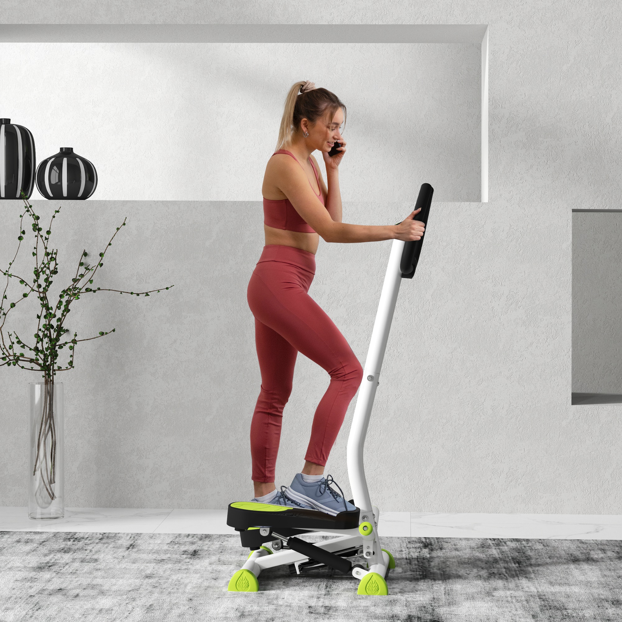 Stepper Fitnessgerät, LCD-Monitor, rutschfeste Pedale, Stahl und ABS, 55x44x108 cm, Grün+Schwarz