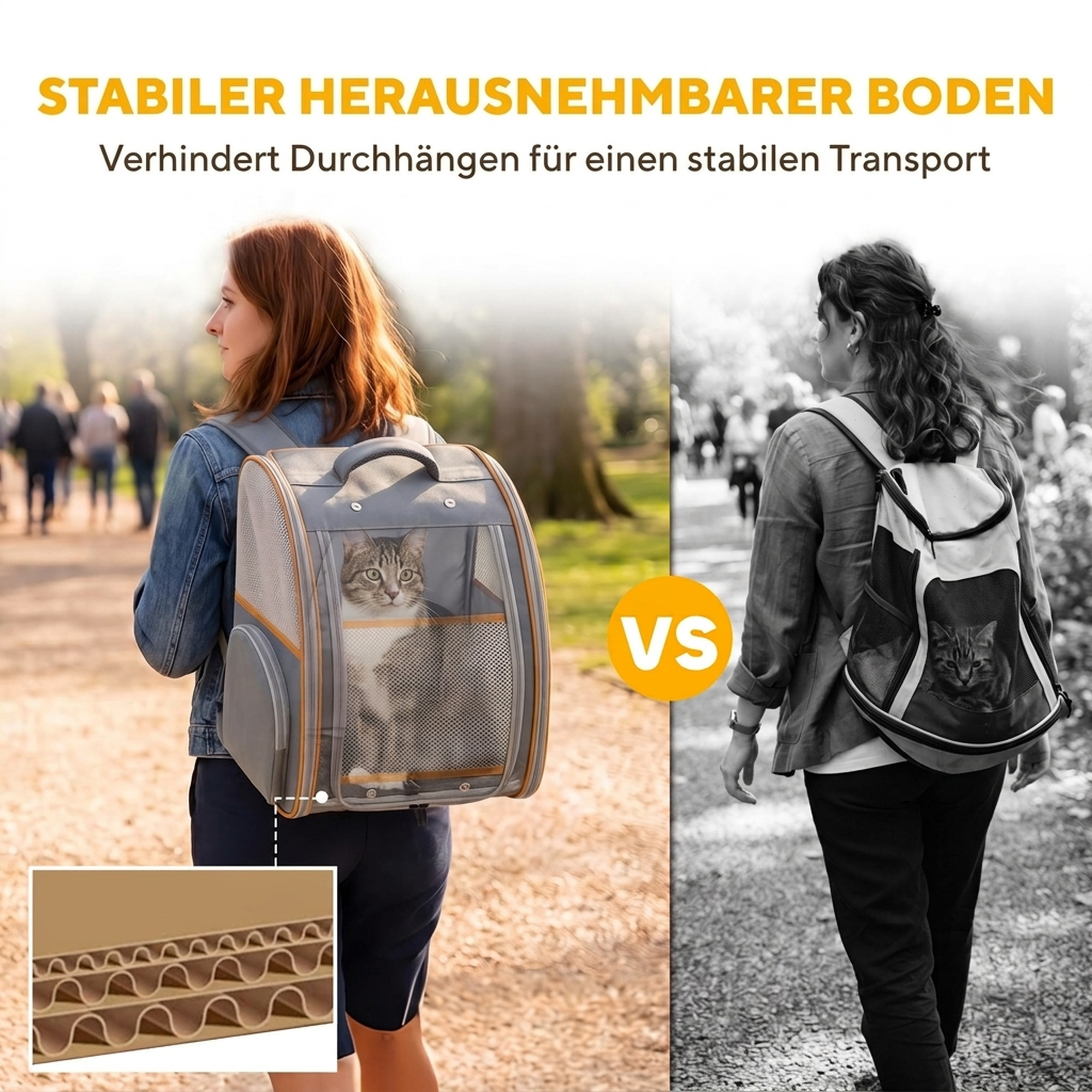 Hunderucksack Klappbar Katzenrucksack mit Netzfenster Seitentaschen herausnehmbare Boden bis 5 kg Grau