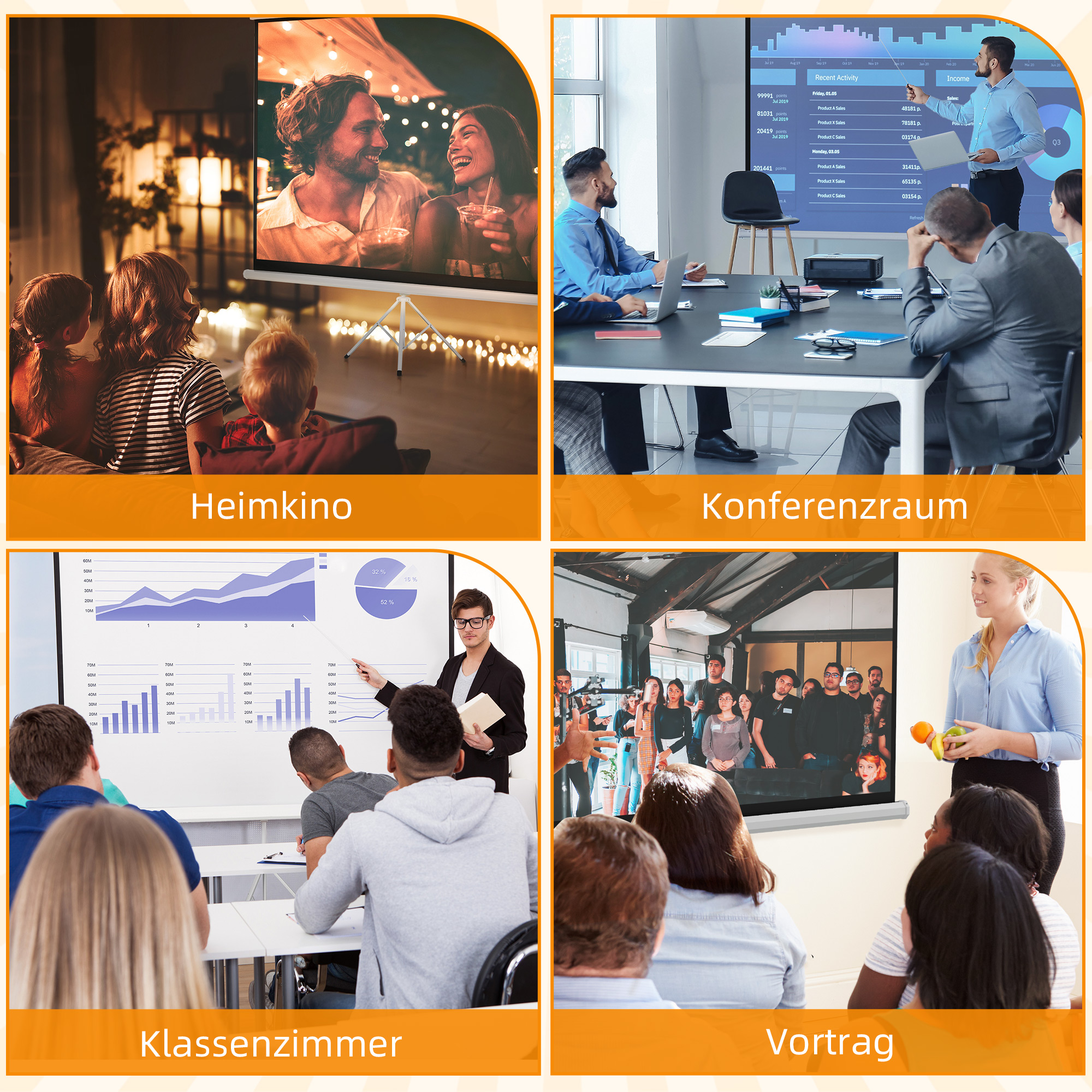 Beamer-Leinwand mit Stativ 186 x 105 cm 84 Zoll 16:9 HD 4K Rollo-Leinwand