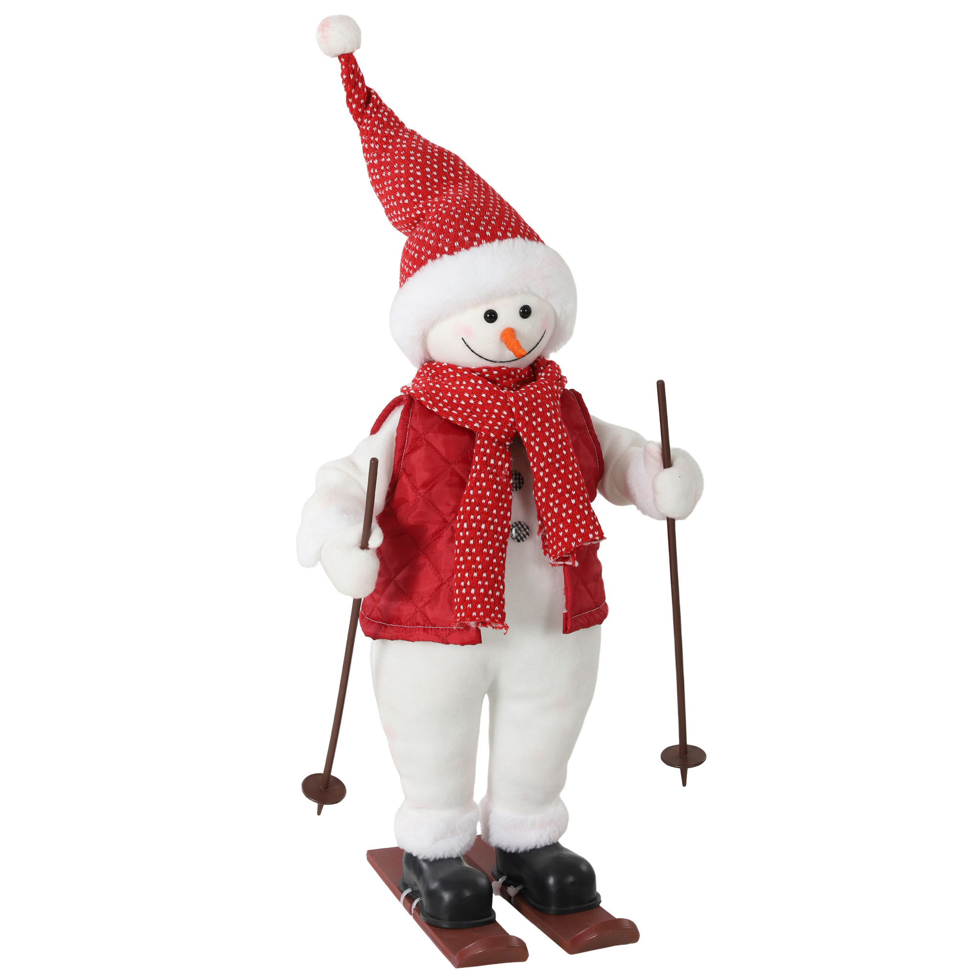 Singender Skifahrer-Weihnachtsmann, 65 cm, animierte Weihnachtsfigur mit Skiern, Stöcken und Sound-/Berührungsaktivierung