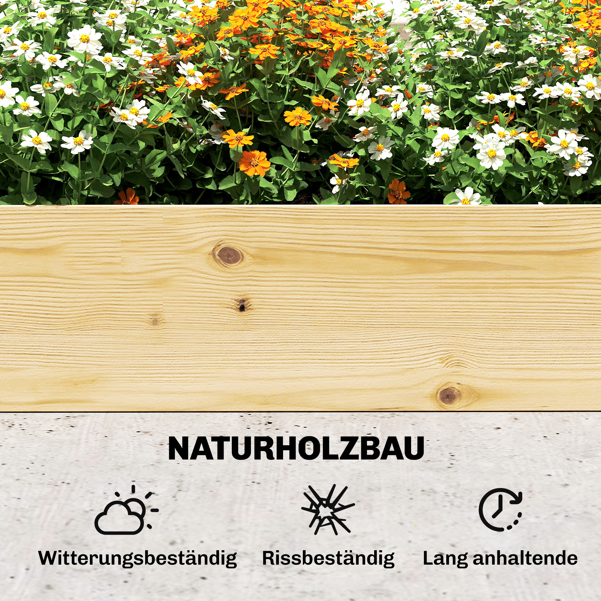 Hochbeet mit Rankgitter Holz Blumenkasten mit 3 Spalier Trennwand Offenem Boden 240 x 125 x 102 cm Naturholz