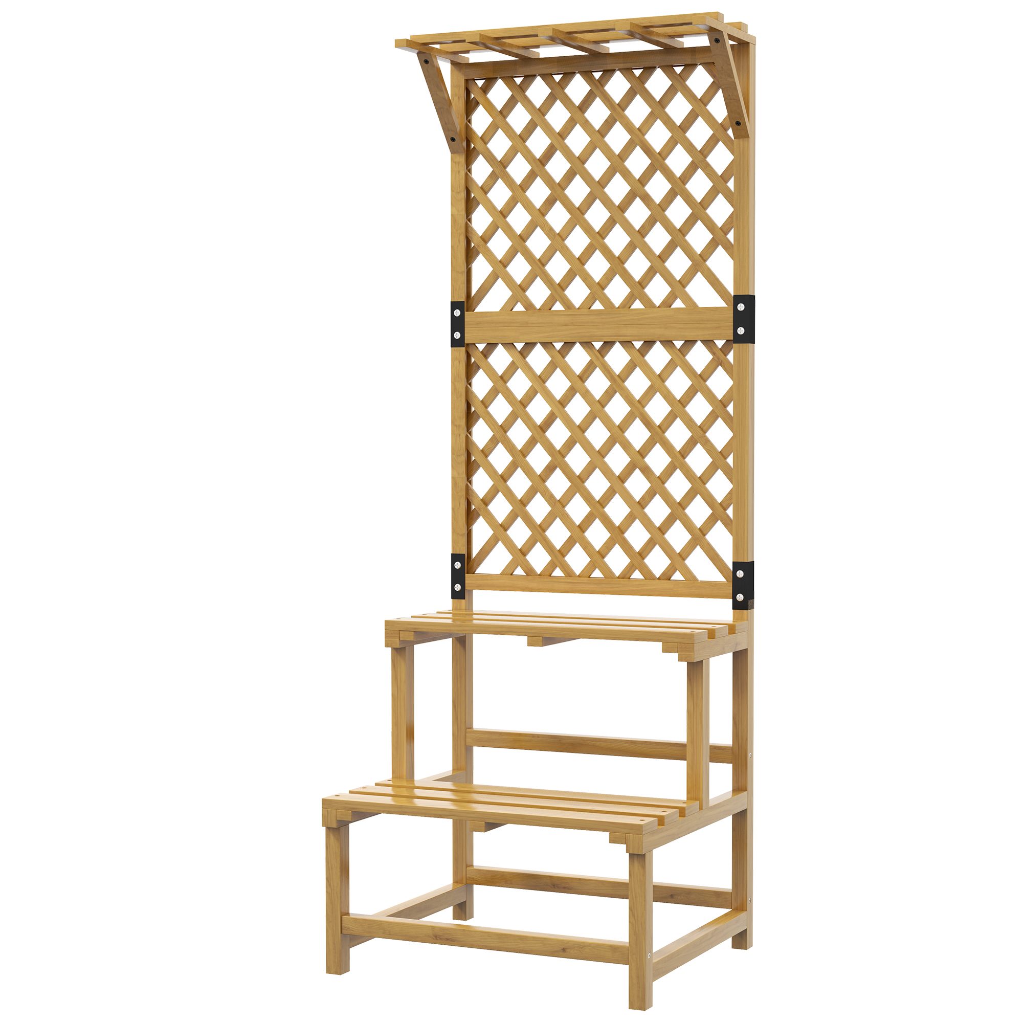 Pflanzenständer, Blumenregal, 2 Etagen, mit Spalier & Dach, Tannenholz, 60x50x166cm, Gelb Pflanzenständer, Blumenregal, 2 Etagen, mit Spalier & Dach, Tannenholz, 60x50x166cm, Gelb