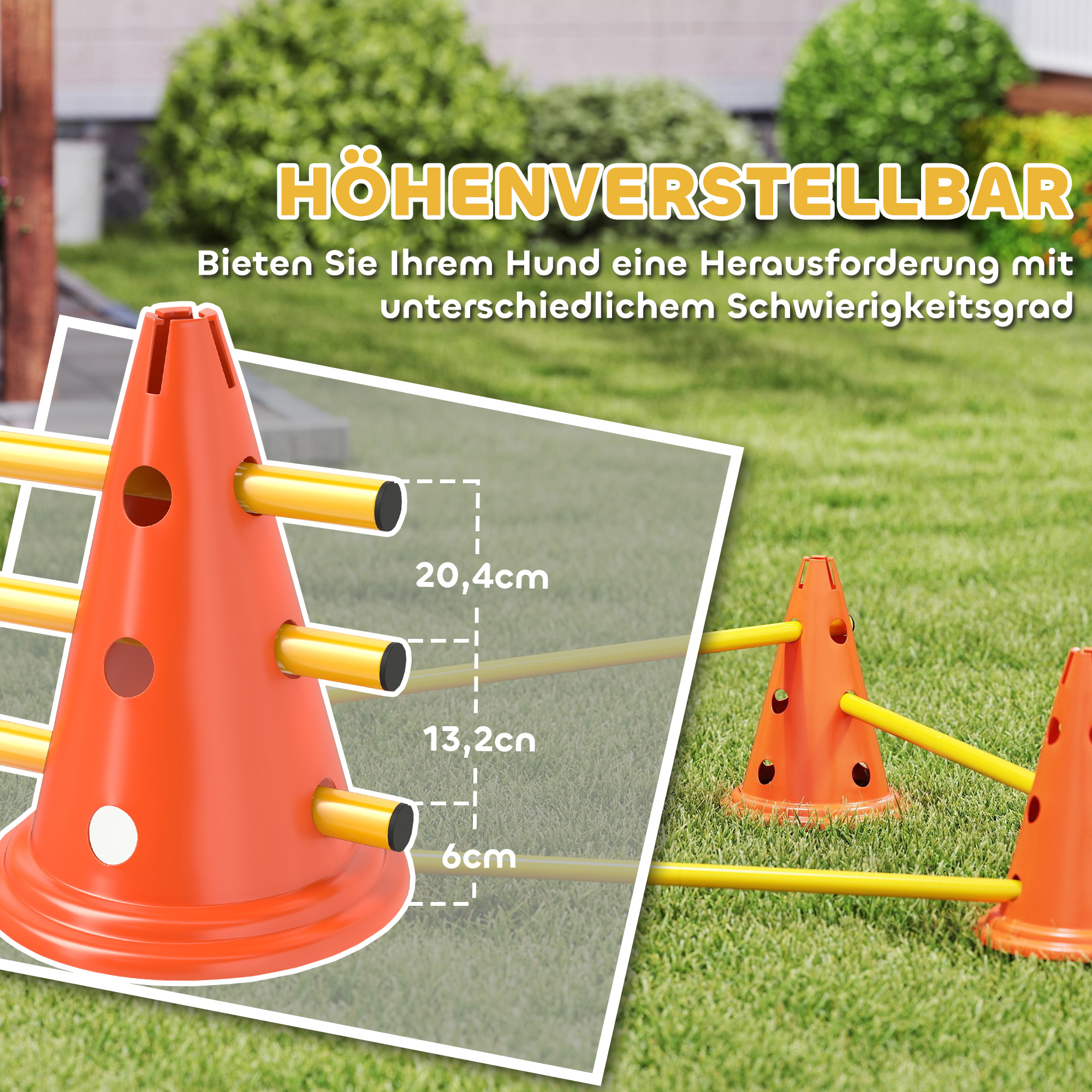 Agility Set Hunde 3-teiliges Agility-Ausrüstung für Hundetraining Steckhürdenset mit 6 Kegel 3 Hürden Tragetasche