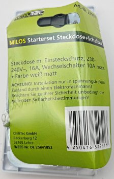 MILOS Set Steckdose + Schalter + Rahmen / 250V~/ 16A, Steckanschluss, Matt-weiß