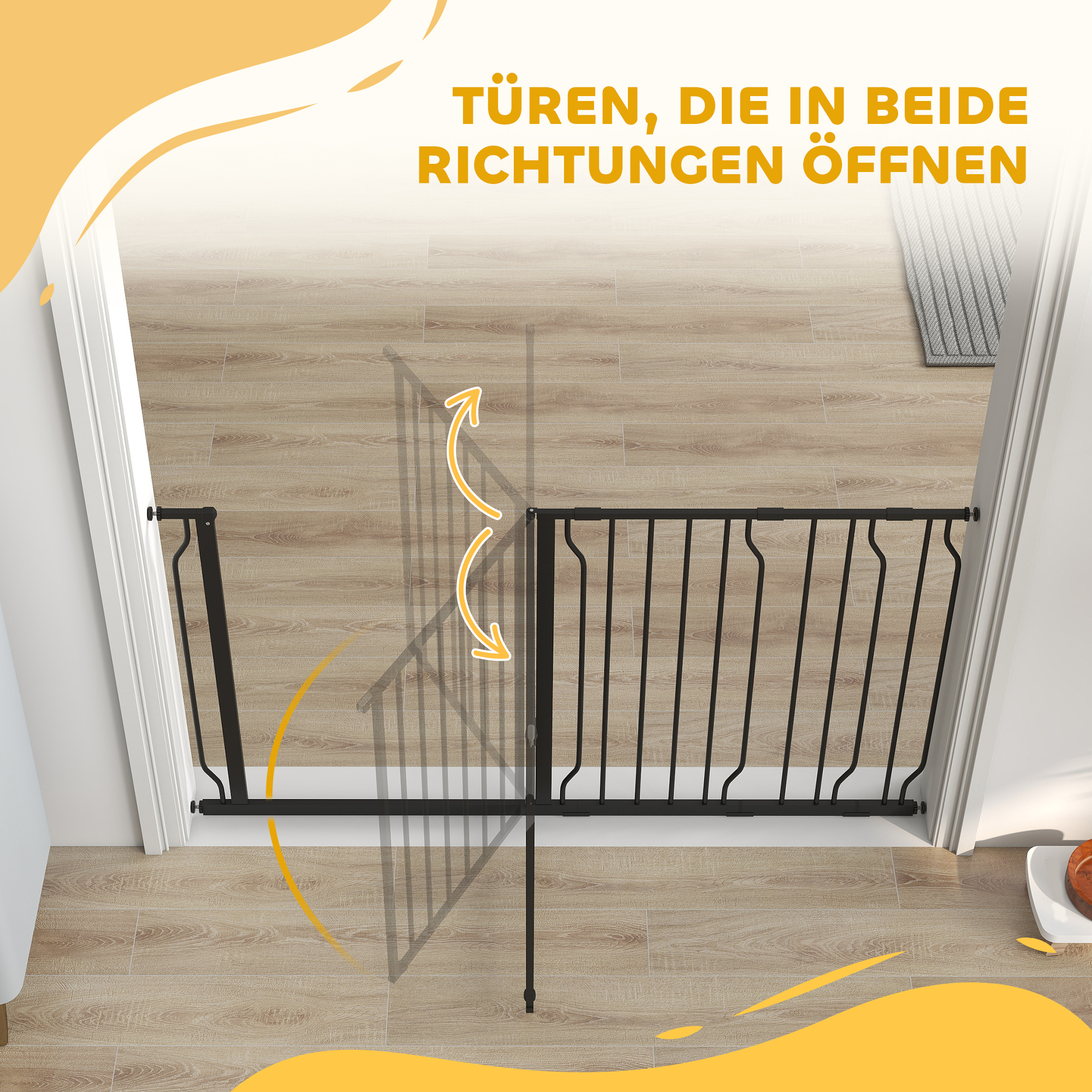 Hundeschutzgitter  Absperrgitter, Zwei-Wege-Öffnung, Wandhalterung mit Druckknöpfen, verstellbar von 75 bis 145 cm