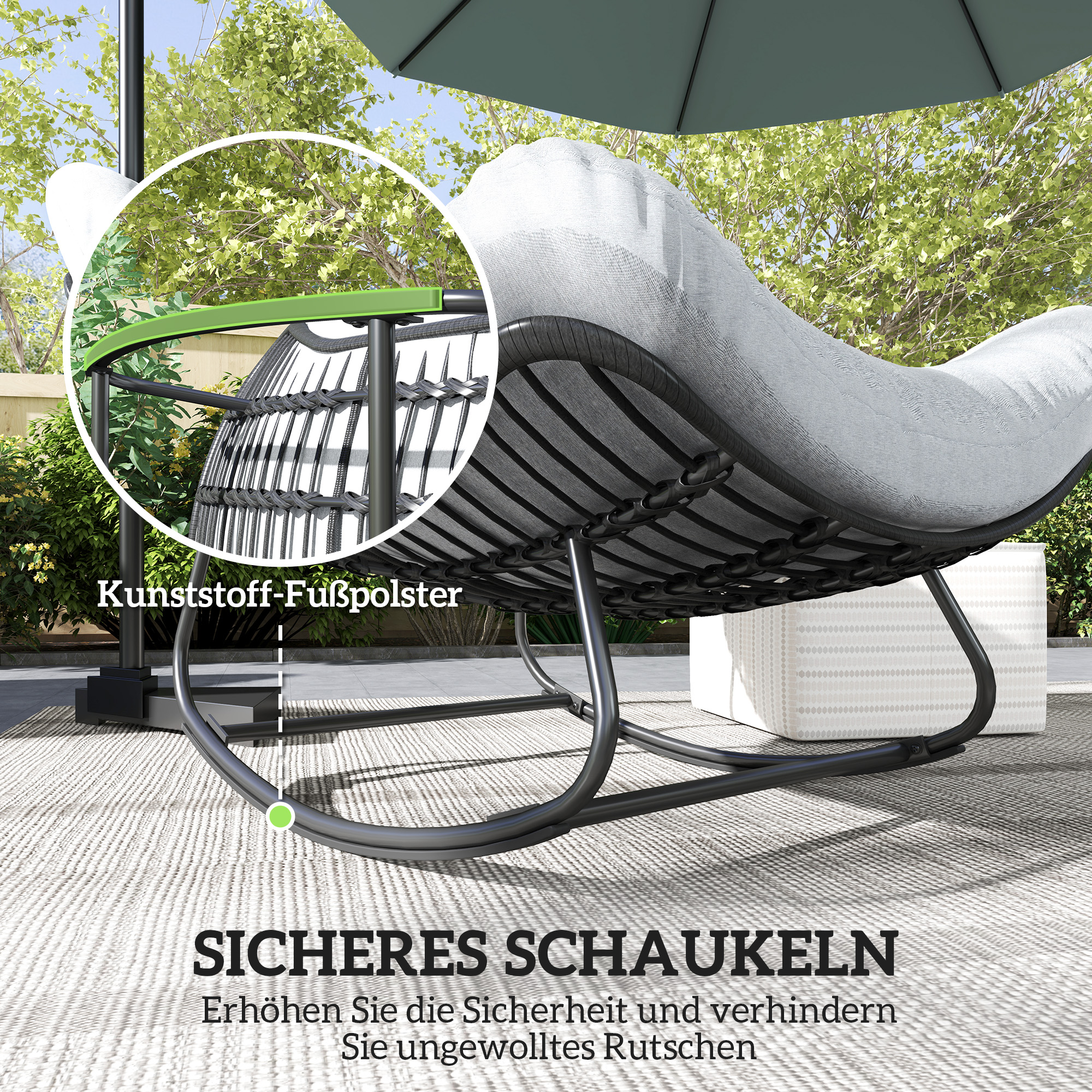 Rattan Schaukelstuhl Gartenbank mit Stahlrahmen Kissen 98 x 111 x 74 cm Grau