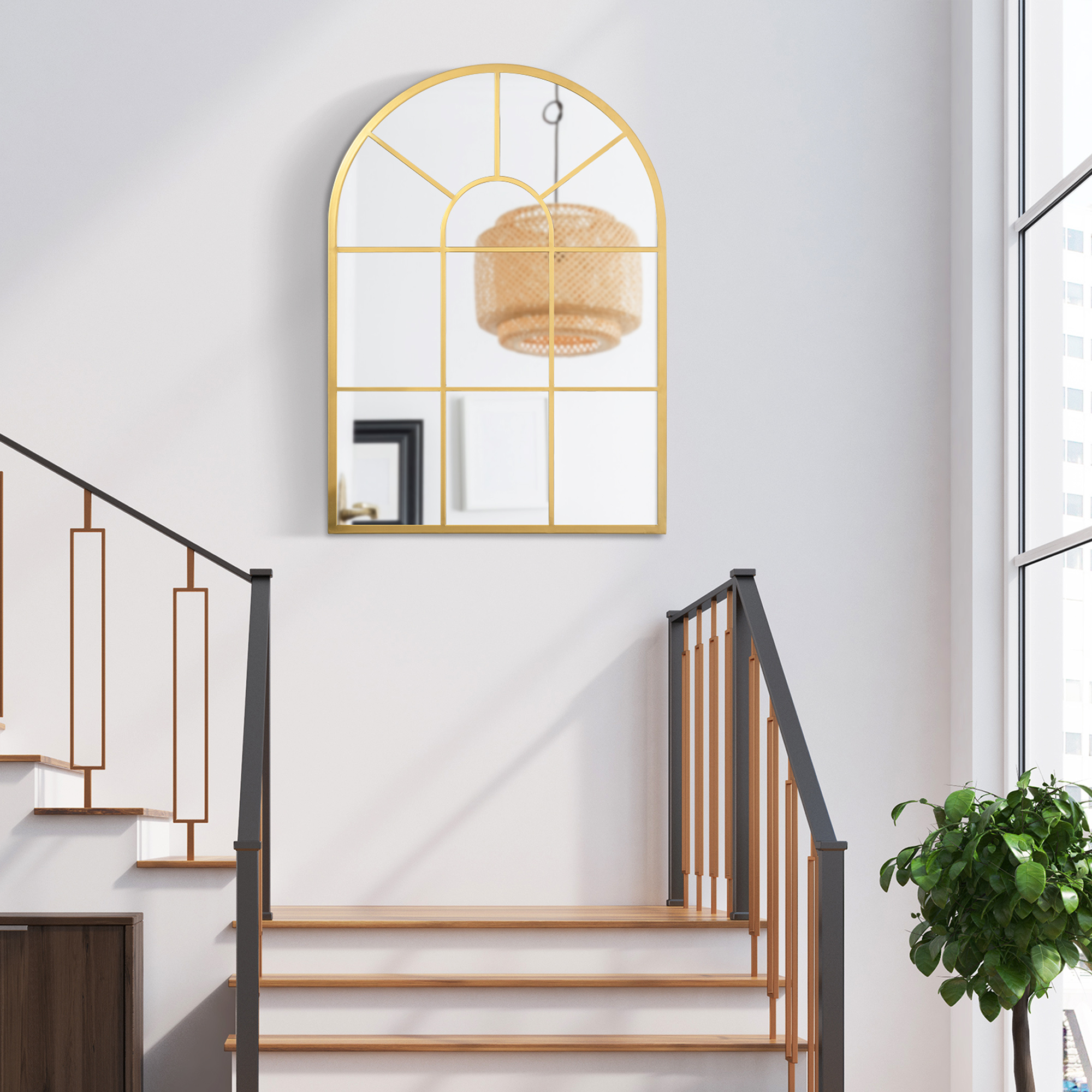 Fensterspiegel mit Metallrahmen, 70 x 2 x 50 cm, goldfarben