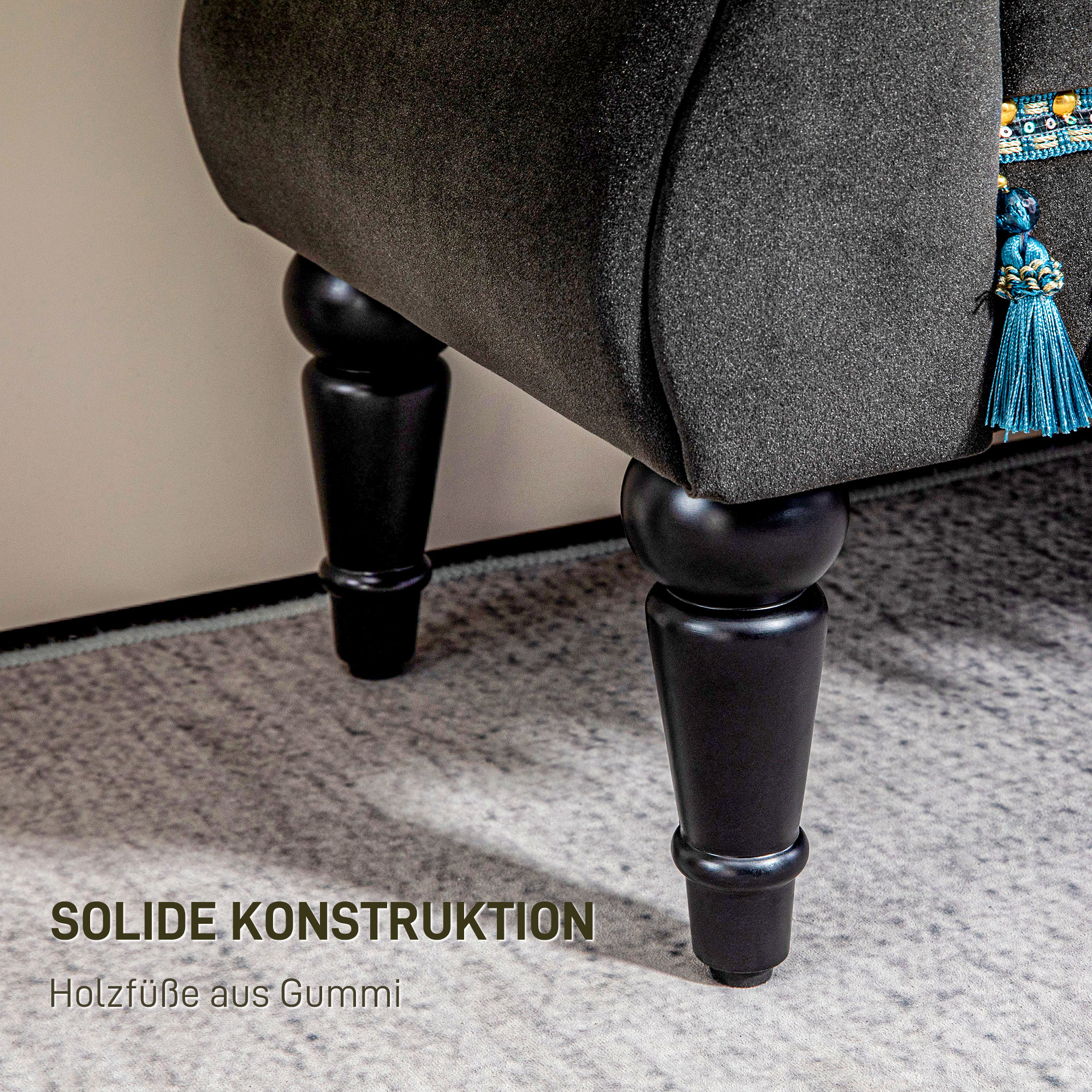 Polsterbank, Sitzbank, Vintage-Design, bis 150 kg, 117x40x58 cm, Dunkelgrau