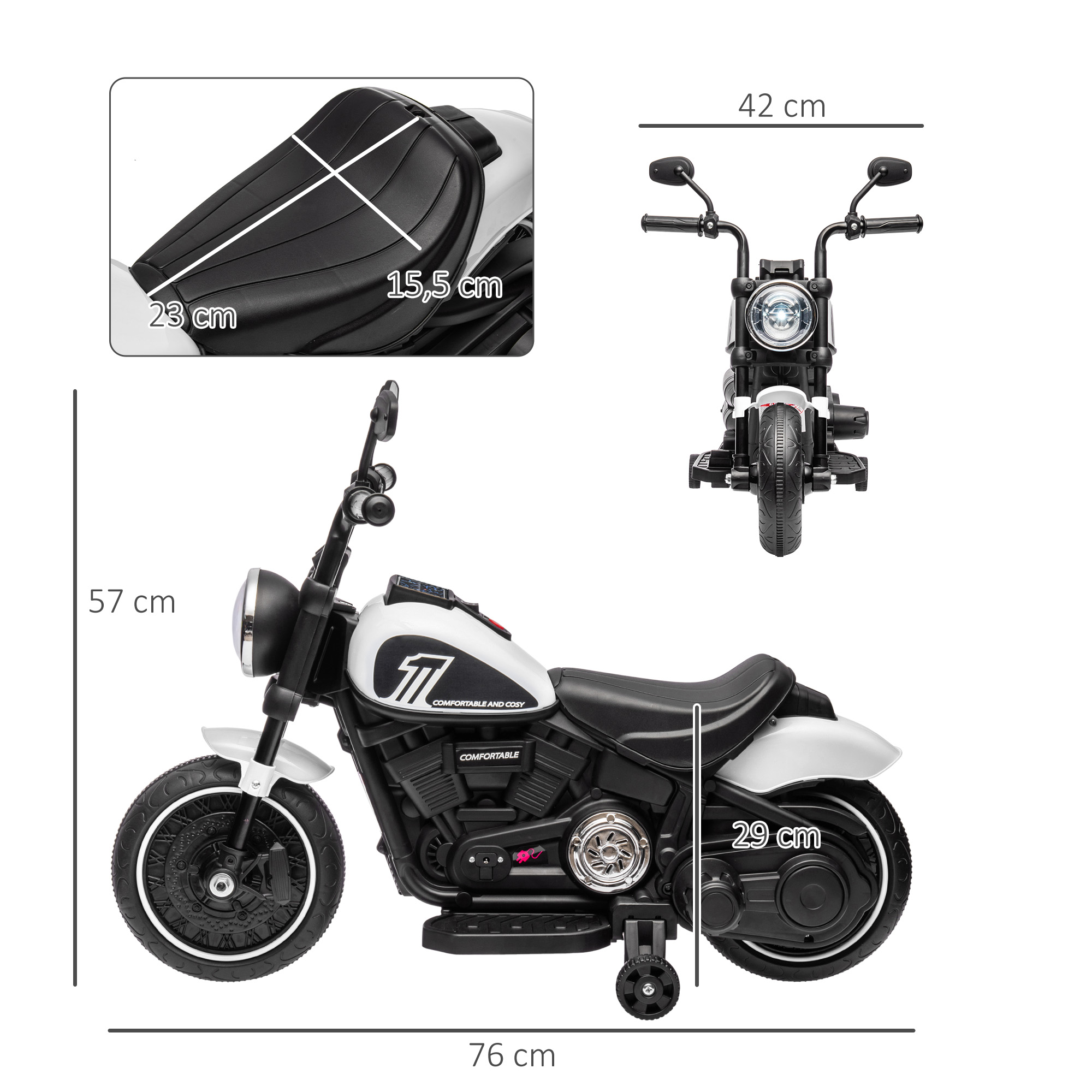 Elektro-Kindermotorrad, LED-Scheinwerfer, abnehmbare Stützräder, bequemer Sitz, Rot/Schwarz