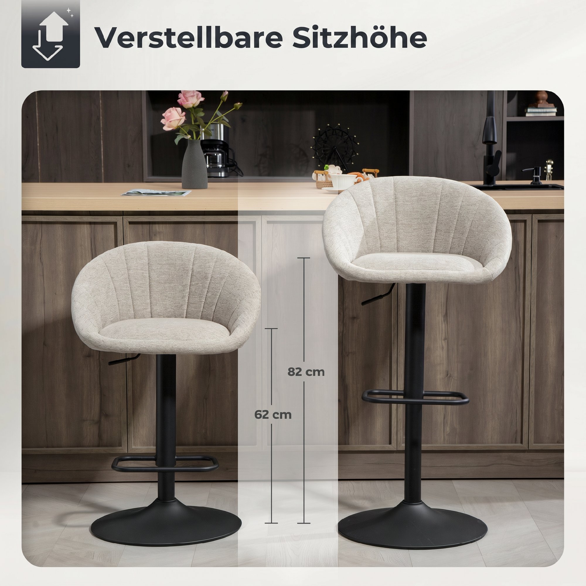 Barhocker 2er Set Drehbar Barstuhl mit Armlehnen und Rückenlehne für Küche
