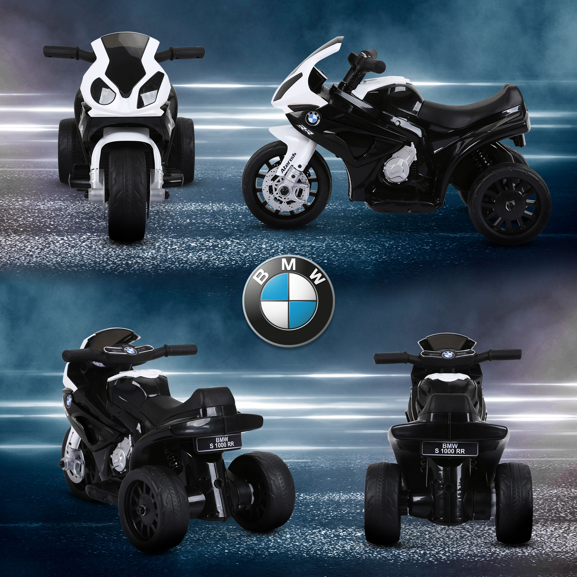 Elektro Kindermotorrad BMW S1000RR Elektromotorrad mit Musik, Scheinwerfer, Kinder Elektro Motorrad für Kinder von 18-36 Monaten Schwarz