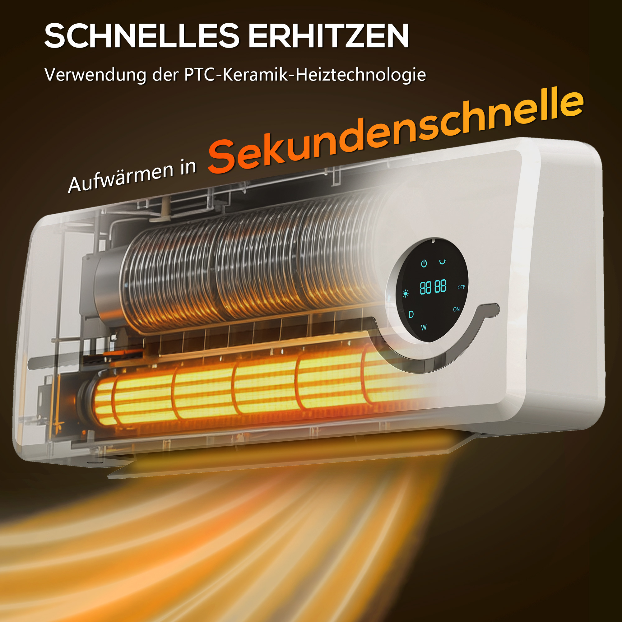 Heizlüfter zur Wandmontage 2000W Keramik-Wandheizung mit Ventilator, Fernbedienung, 2 Heizmodi, LED-Display