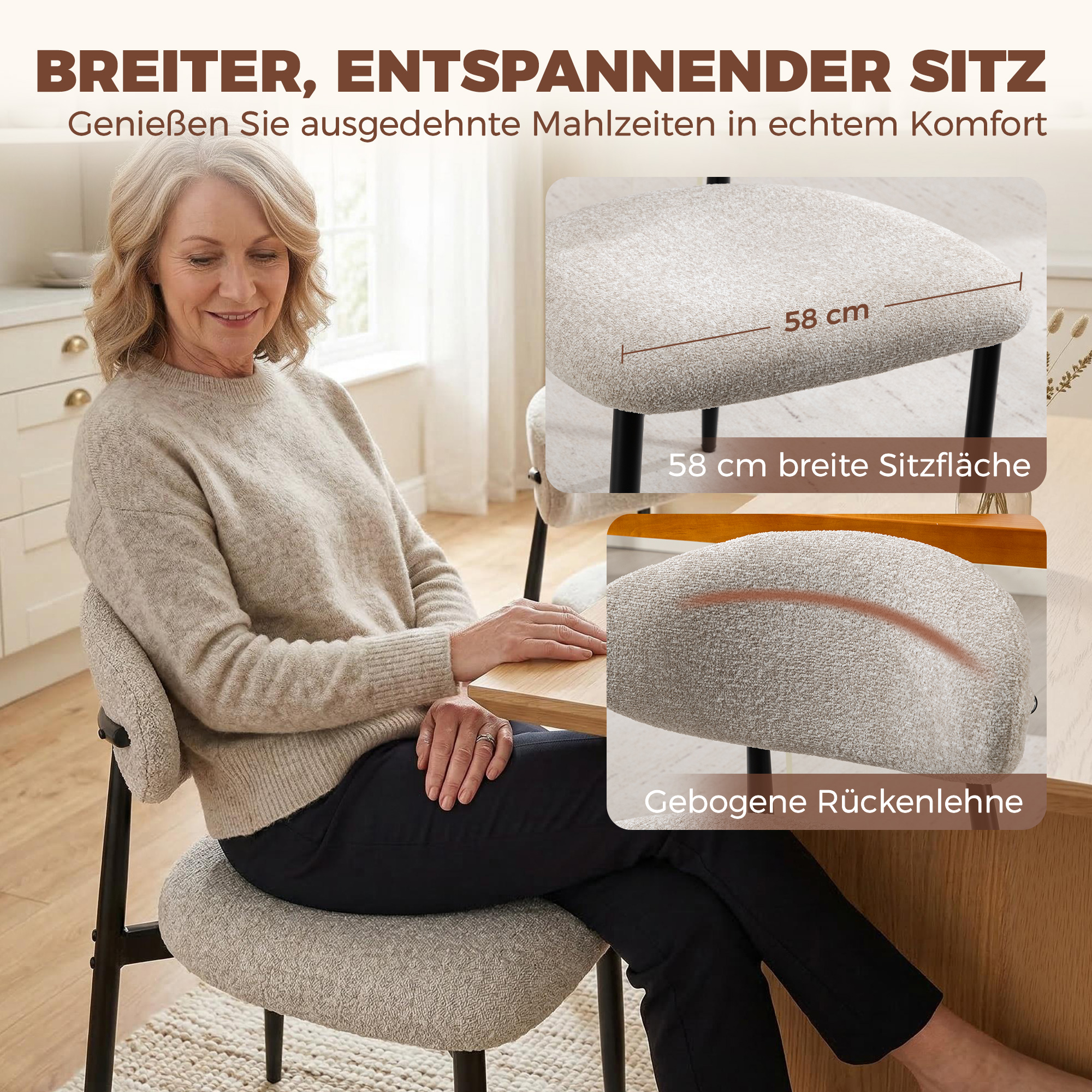 Esszimmerstühle Gepolstert Küchenstühle mit Stahlbeinen Beige