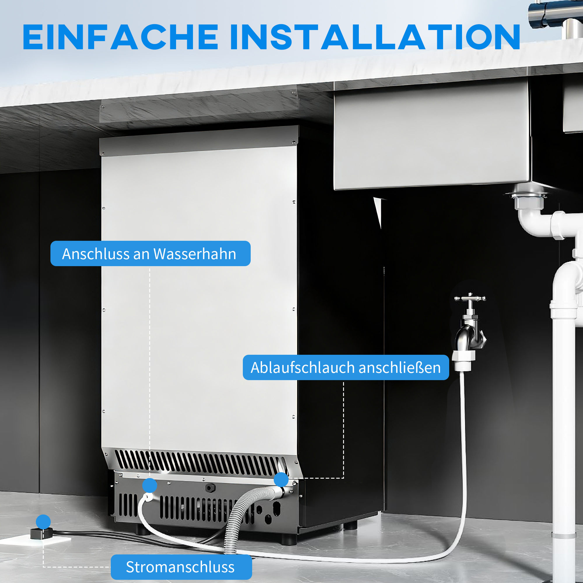 Eiswürfelmaschine 45 kg/24H Eismaschine mit 11 kg Speicher, LCD-Anzeige für Restaurant