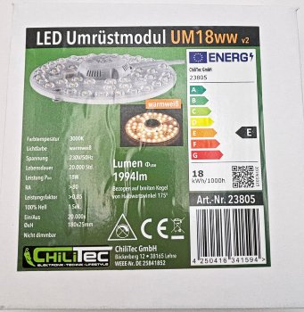 LED Umrüstmodul "UM18ww V2" für Leuchten, Ø180mm, 18W, 1994lm, 3000k, Magnethalter