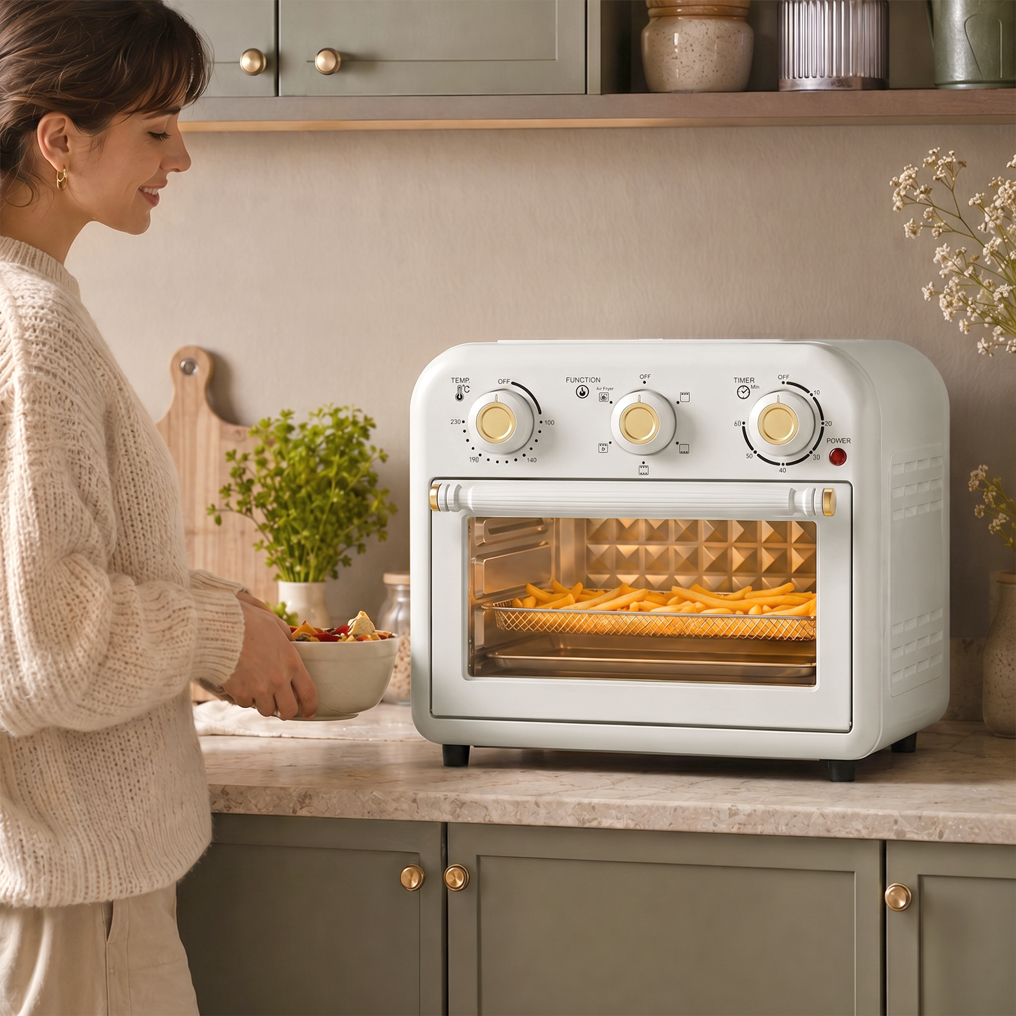 Heißluftfritteuse 12 Liter Mini Backofen mit Umluft, 5 Programmen, Backblech und Frittierkorb, 1200 W, Spülmaschinenfest