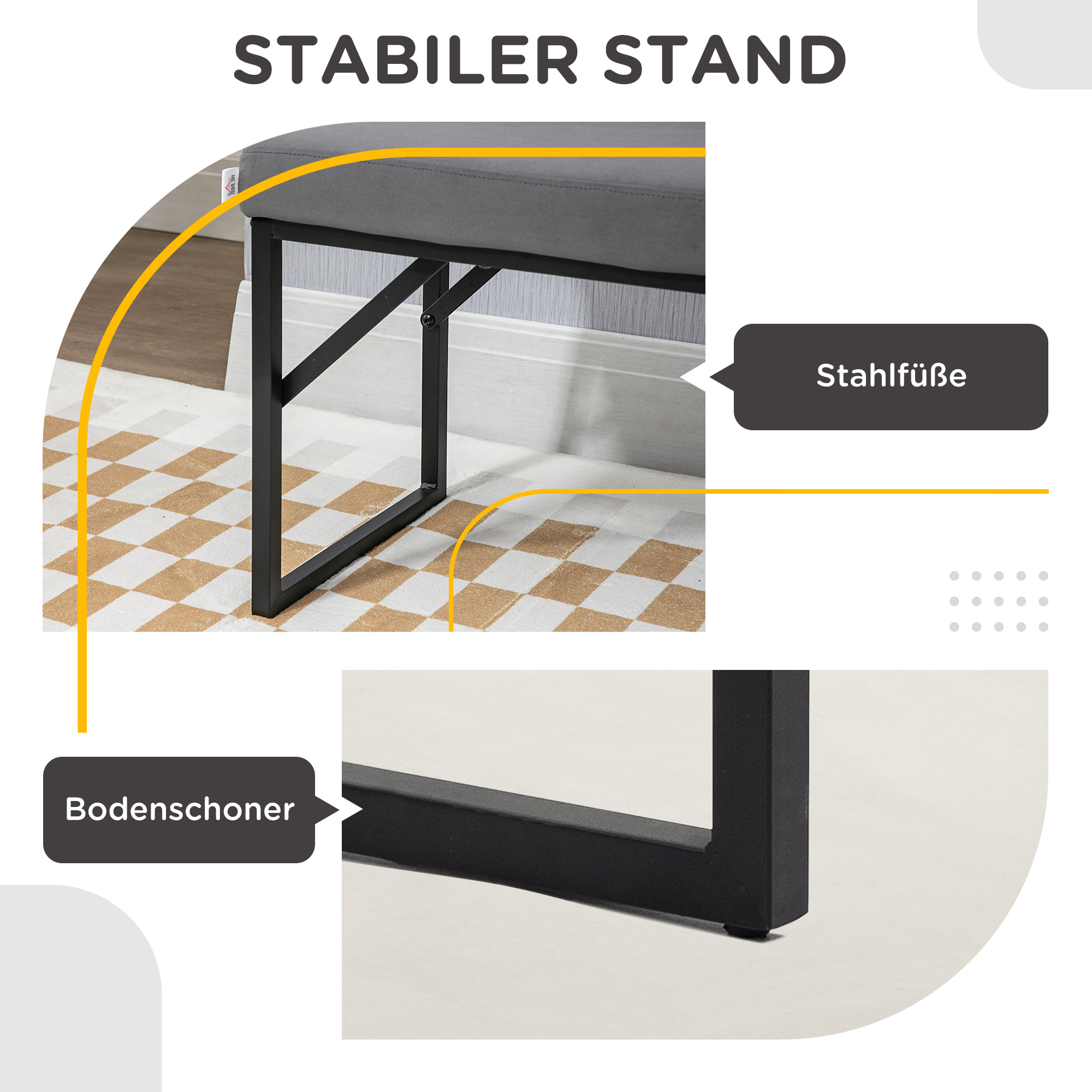Sitzbank mit Polsterauflage, Schuhbank, Flurbank, inkl, Polster, Dunkelgrau + Schwarz