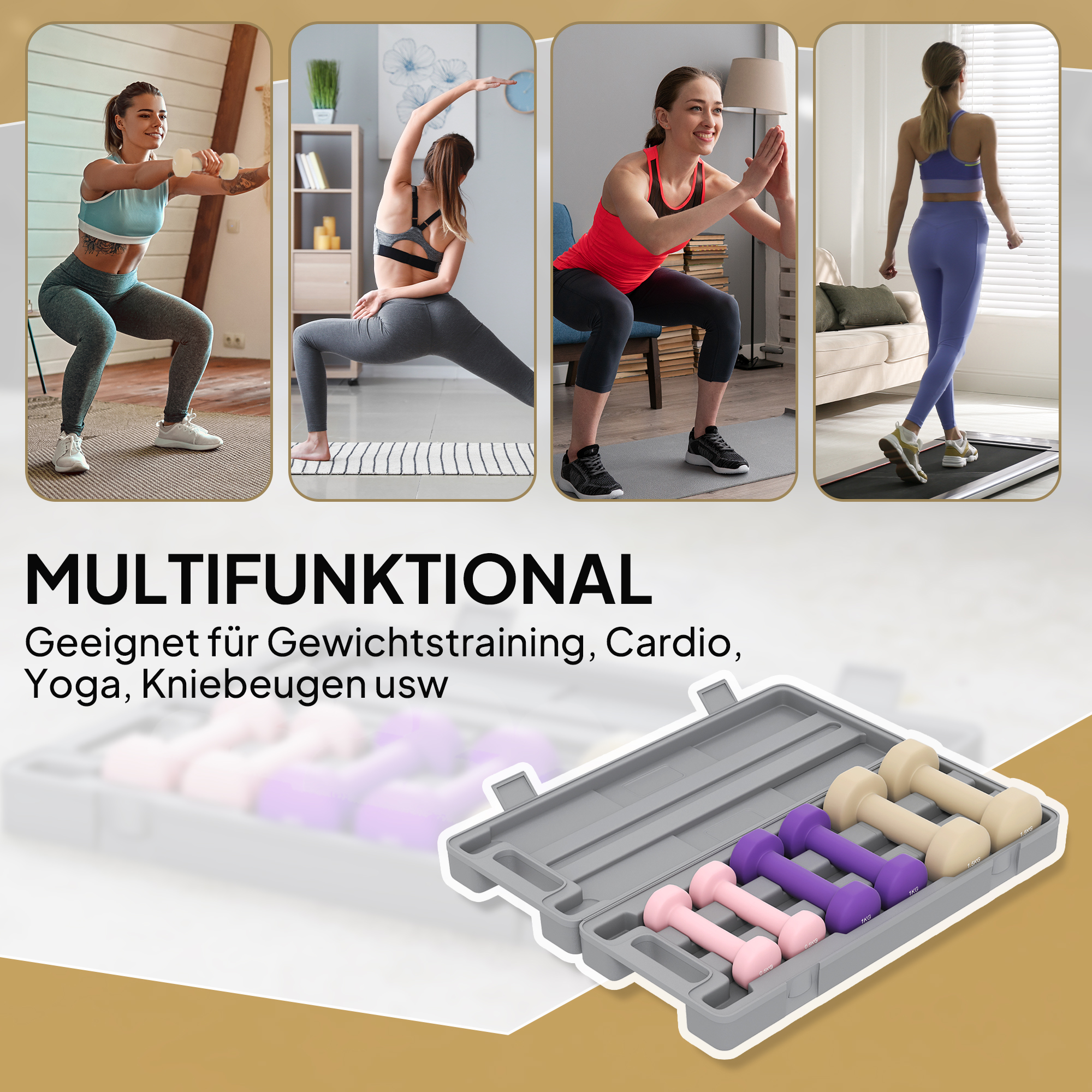 Hantelset 6er Set Hanteln mit Koffer, Gewichten, 0,5kg, 1kg, 1,5kg verstellbar für Zuhause, Fitnessstudio