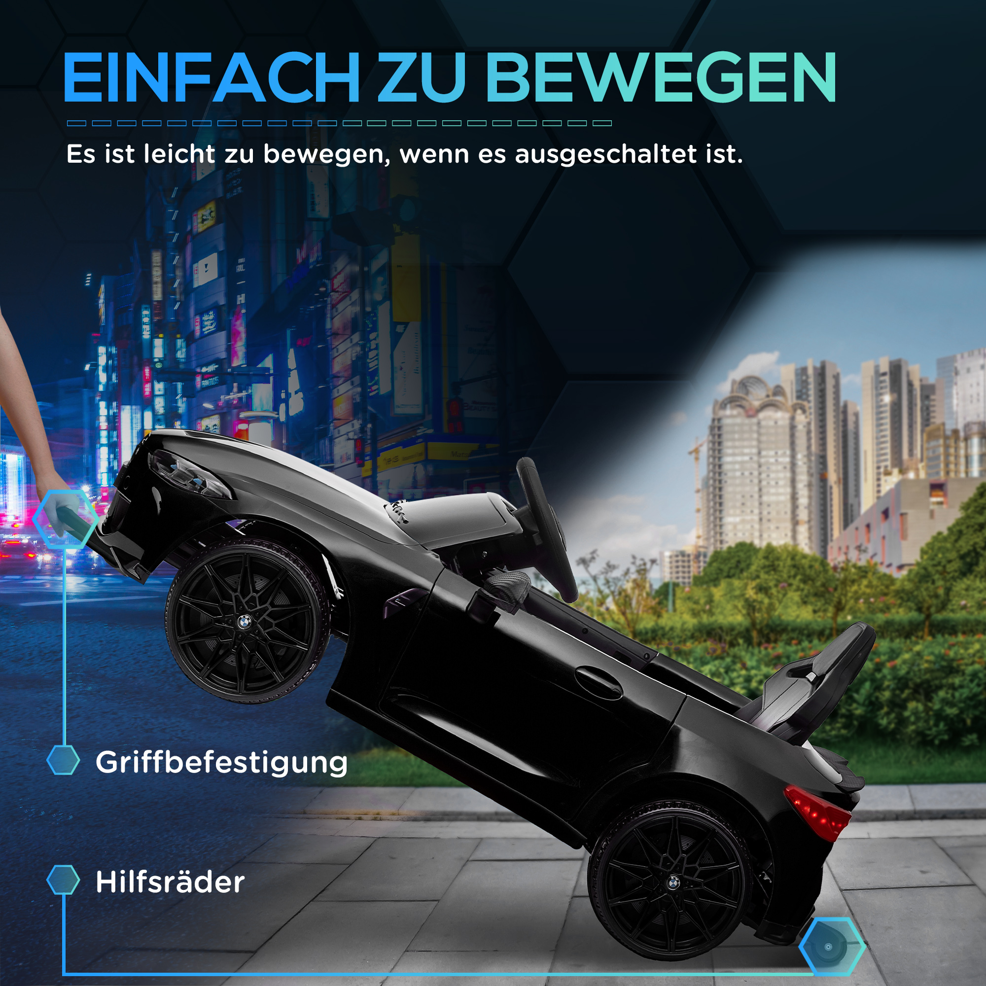 Elektro-Kinderauto BMW M4, Sound & Licht, 3-5 km/h, inkl. Fernsteuerung, für 3-5 Jahre, Schwarz