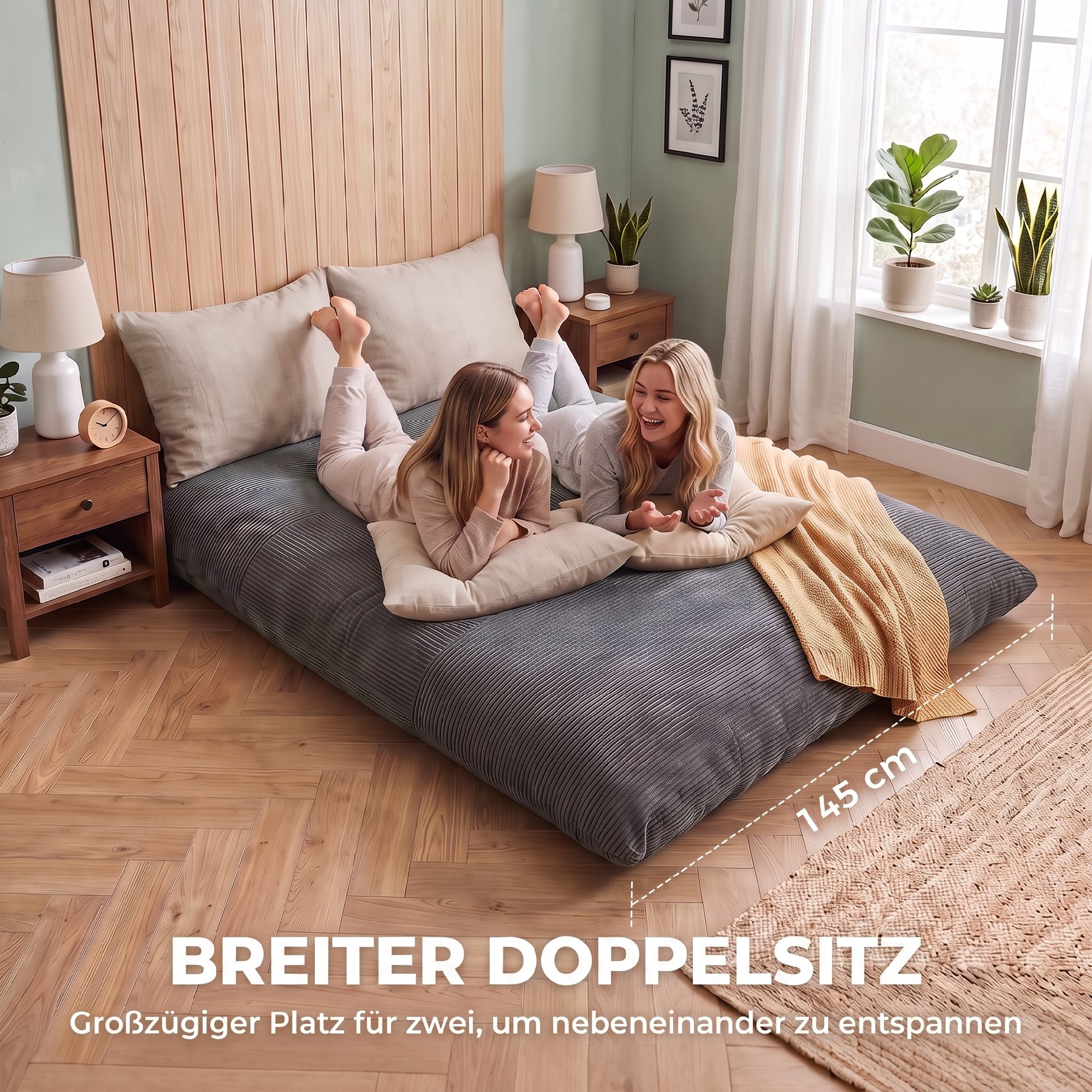 2-in-1 Bodensessel aus Cord, klappbares Bodensofa zum Lesen, Gaming & Meditieren, Schlafsofa für Schlafzimmer
