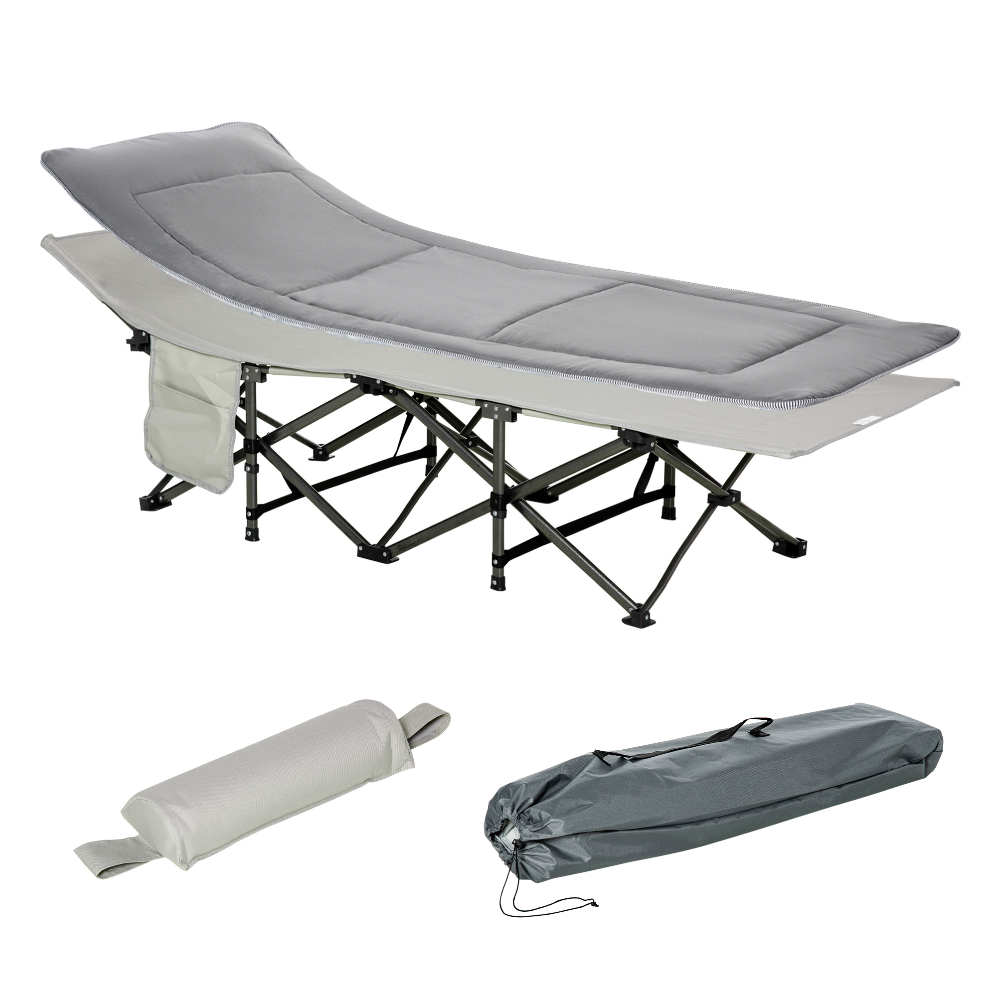 Feldbett faltbar Campingbett mit Matratze Tragetasche 188 x 64,5 x 53 cm Gästebett bis 150 kg belastbar Campingliege für Erwachsene Klappbett für Outdoor, Garten Camping Reisen Hellgrau Feldbett faltbar Campingbett mit Matratze Tragetasche 188 x 64,5 x 53 cm Gästebett bis 150 kg belastbar Campingliege für Erwachsene Klappbett für Outdoor, Garten Camping Reisen Hellgrau