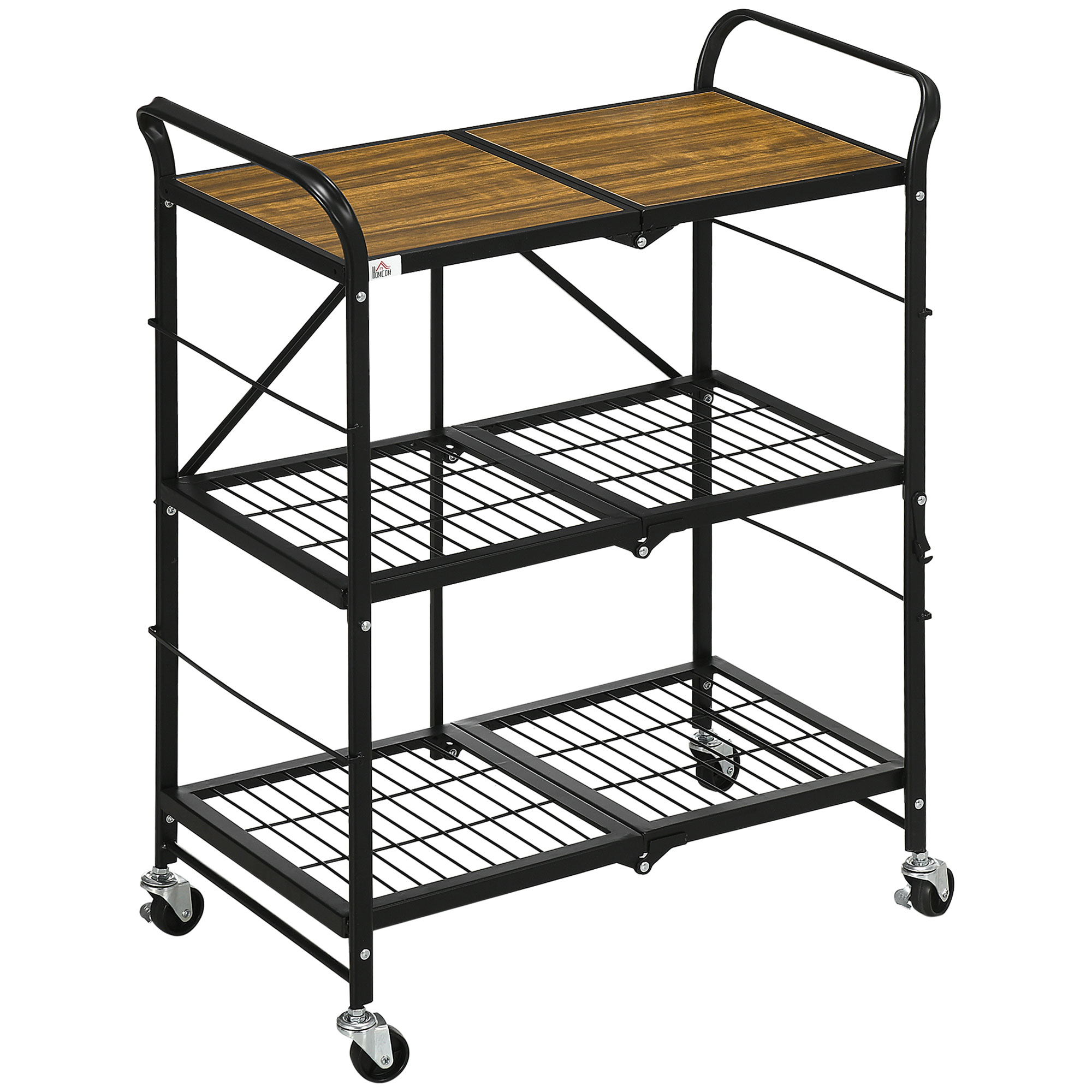 Küchenwagen im Industriedesign, mit 3 Regalen, Mehrzweckwagen, Servierwagen, 4 Räder, klappbar, Braun + Schwarz Küchenwagen im Industriedesign, mit 3 Regalen, Mehrzweckwagen, Servierwagen, 4 Räder, klappbar, Braun + Schwarz
