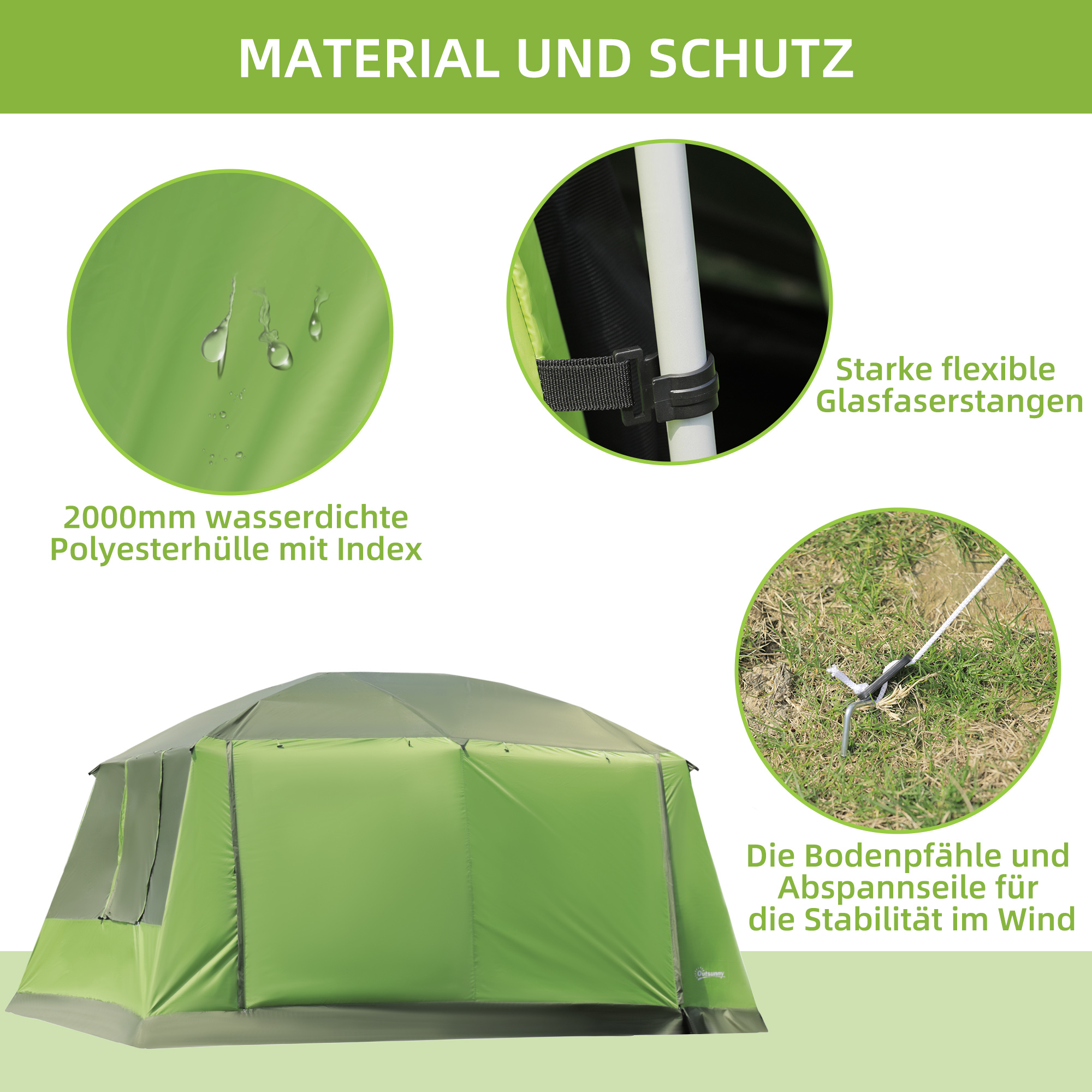Campingzelt Kuppelzelt Familienzelt 2 Schlafkabinen 4-8 Personen L405 x B305 x H225cm