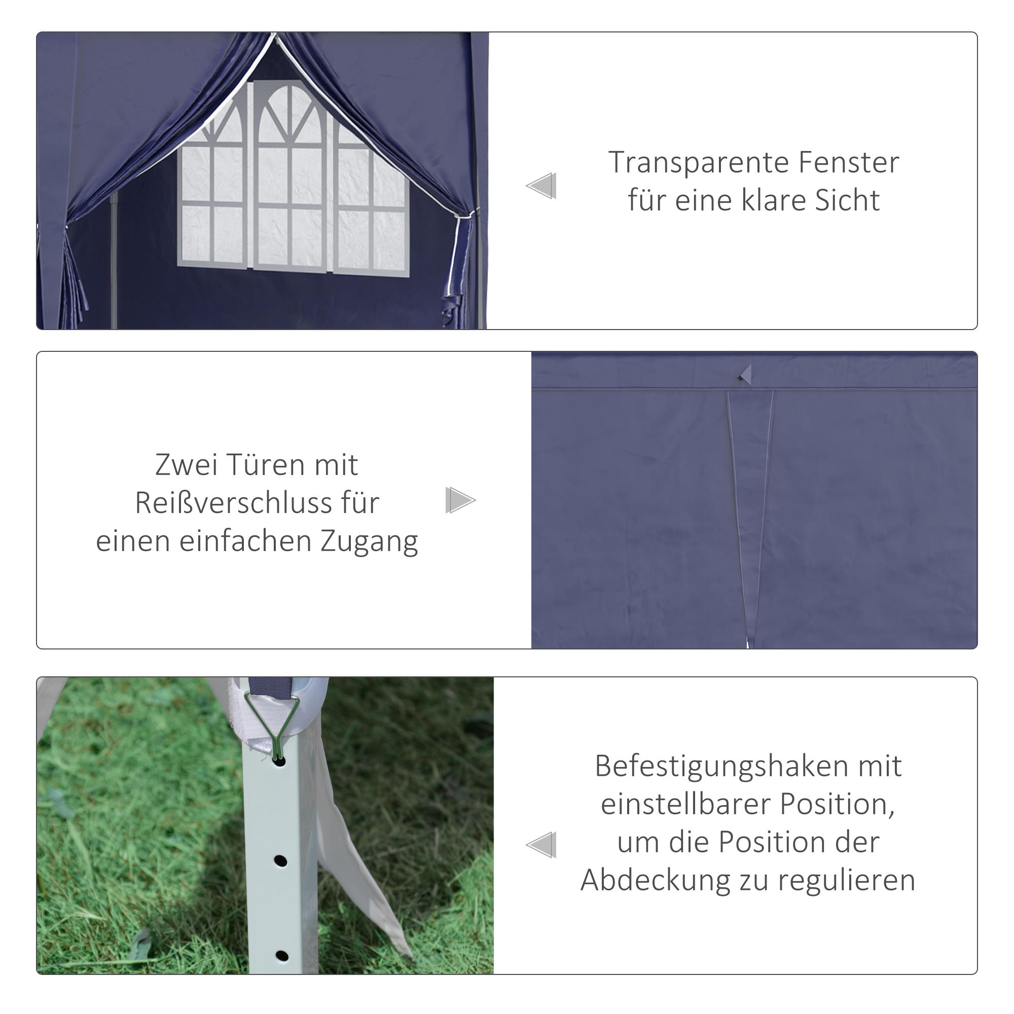 Faltpavillon 6 x 3 m, abnehmbare Seitenwände, große Fenster, Reißverschlusstüren, Stahlrahmen, Blau