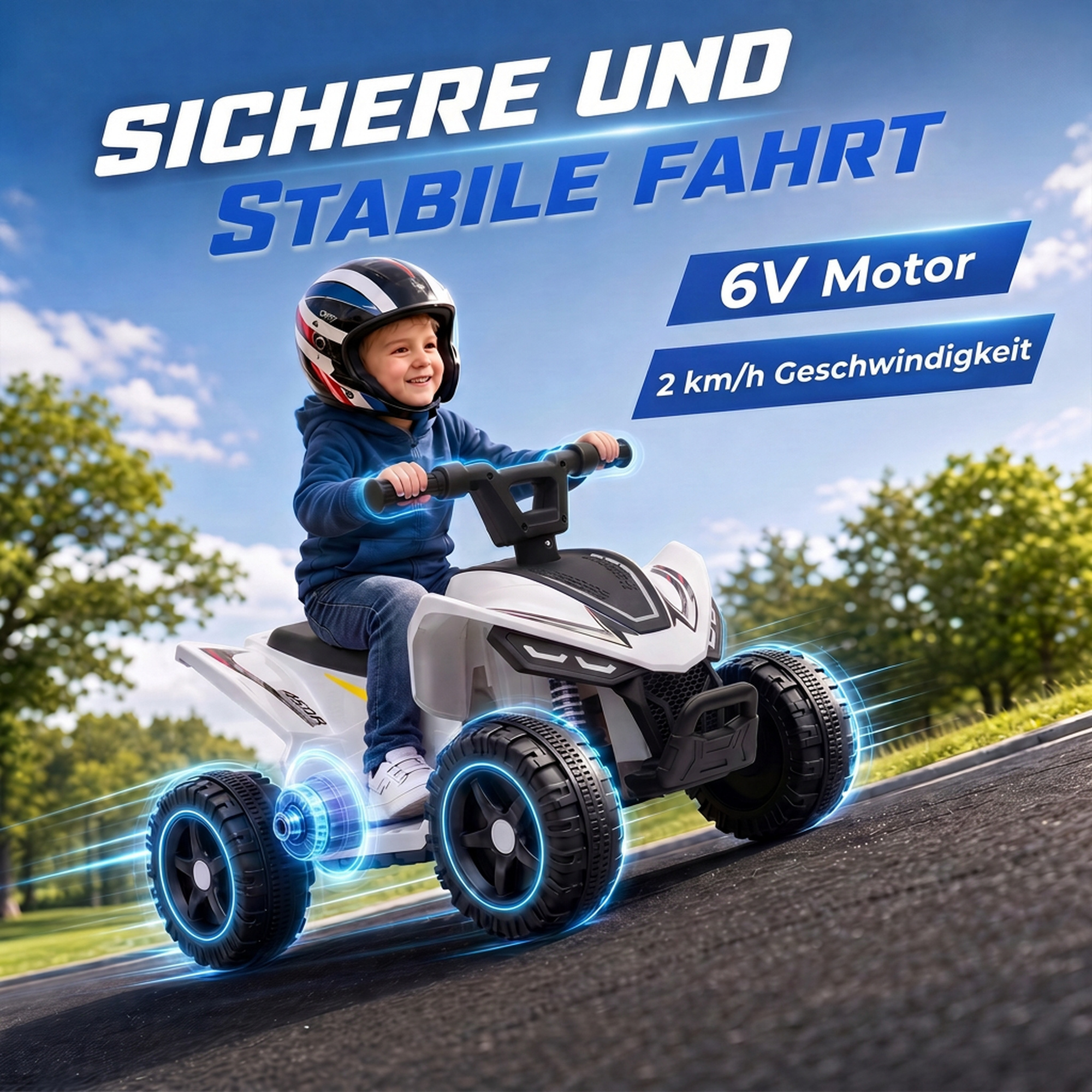 Kinder Quad Elektro 6V Kinderquad mit Lithium-Akku Vorwärtsfunktion Lenkerknopf-Steuerung 1,5-2 Jahre Weiß