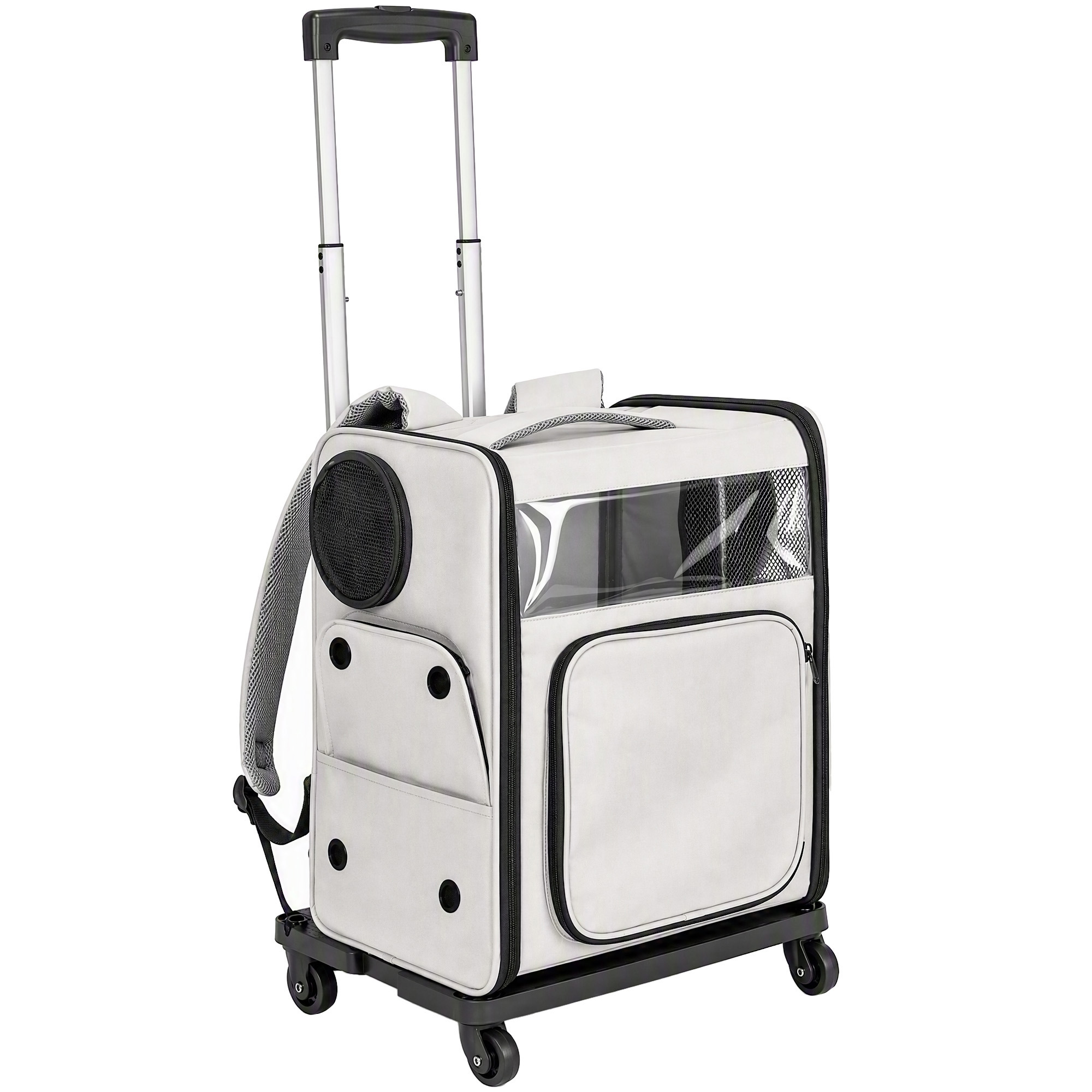 Hunderucksack 2 in 1 faltbare Transporttasche mit Rollen Rückenstütze Mesh-Fenstern Seitentasche bis 5 kg