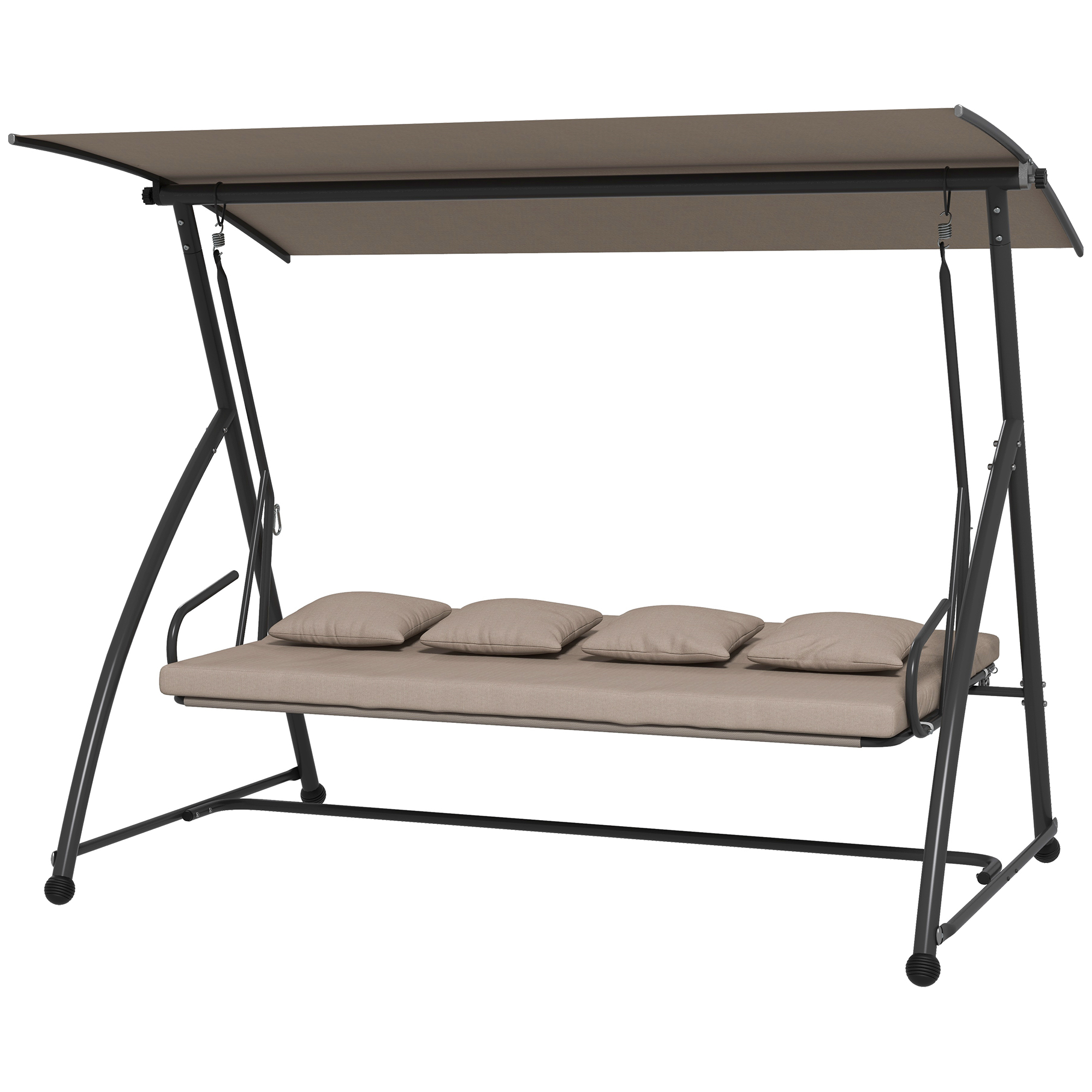 2 in 1 Hollywoodschaukel mit Liegefunktion, 3-Sitzer Gartenschaukel aus Stahl Schaukelbank 170x110x153cm, Hellbraun