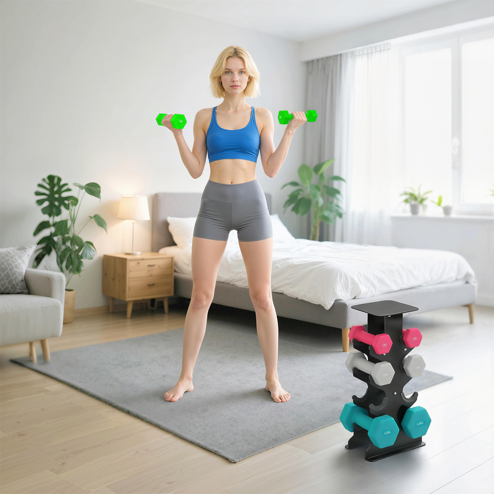 Hanteln Set 4 Paar Kurzhanteln mit Aufbewahrungsständer rutschfeste Griff, 1-4 kg Hexagon