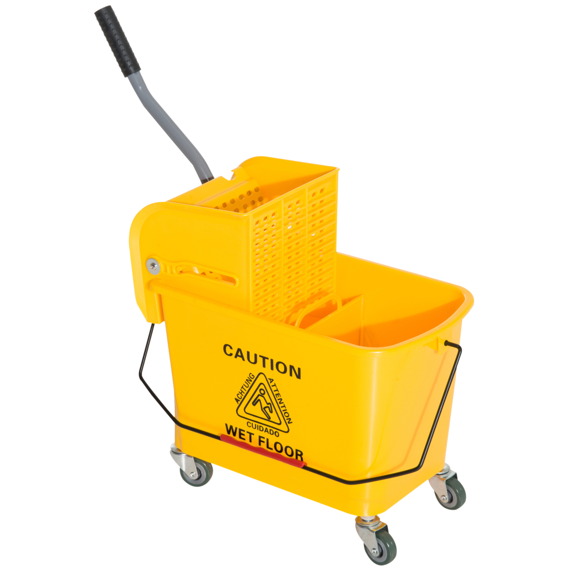 20 L Mopp-Eimer mit Auswringer und Griff, Wischmopp-Eimer auf Rädern, Kunststoff, Gelb 20 L Mopp-Eimer mit Auswringer und Griff, Wischmopp-Eimer auf Rädern, Kunststoff, Gelb