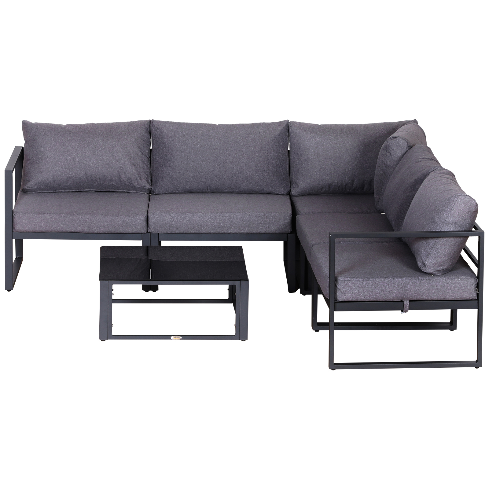 6-tlg. Gartengarnitur Gartenset Gartensofaset Sitzgruppe Gartenmöbel Alu+ Polyester + Hartglas Grau 4 x Sessel 1 x Ecksofa 1 x Beistelltisch Kissen für 4–5 Personen