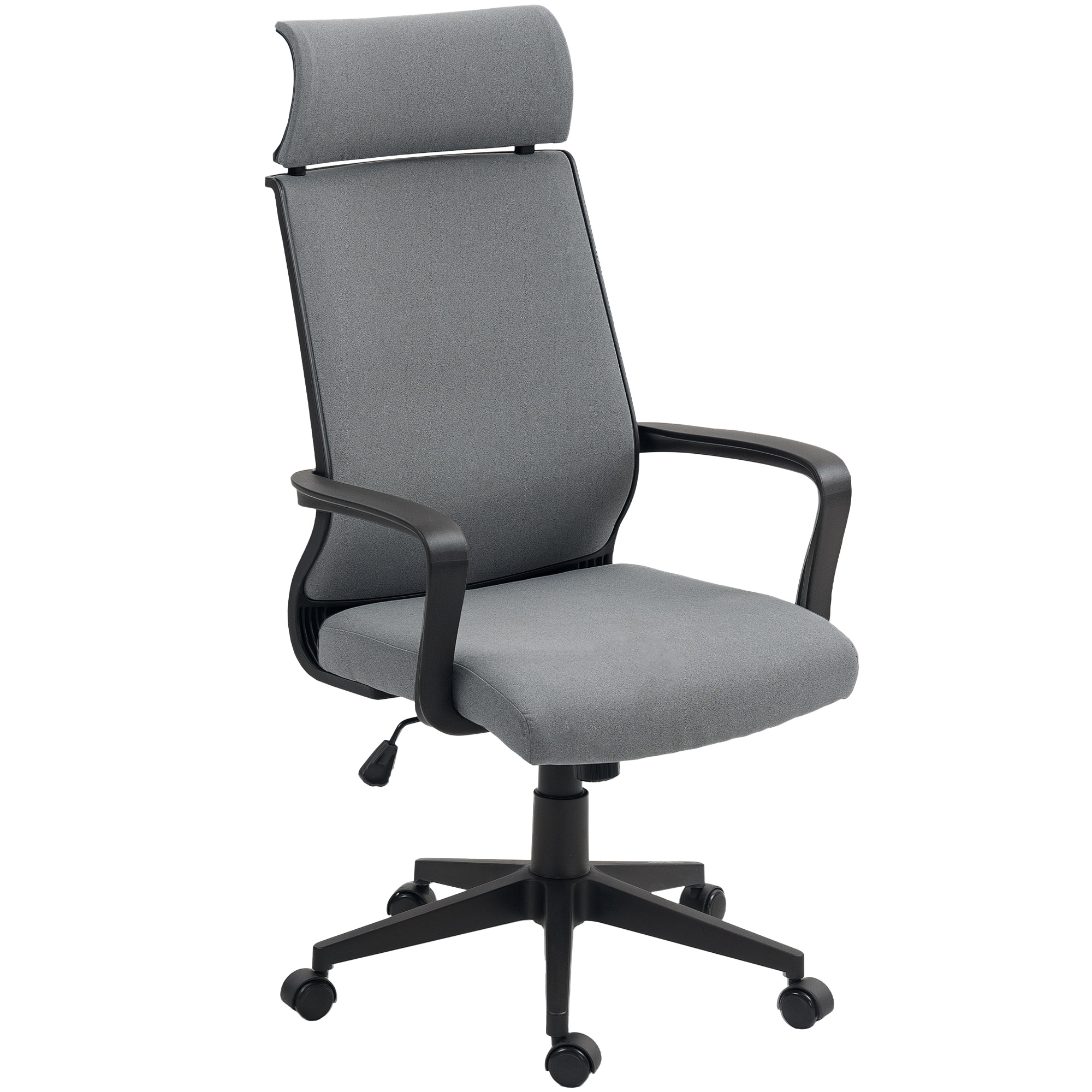Bürostuhl mit weicher Rückenlehne, Räder, Armlehnen, höhenverstellbarer Schreibtischstuhl, Kunstwolle, Grau