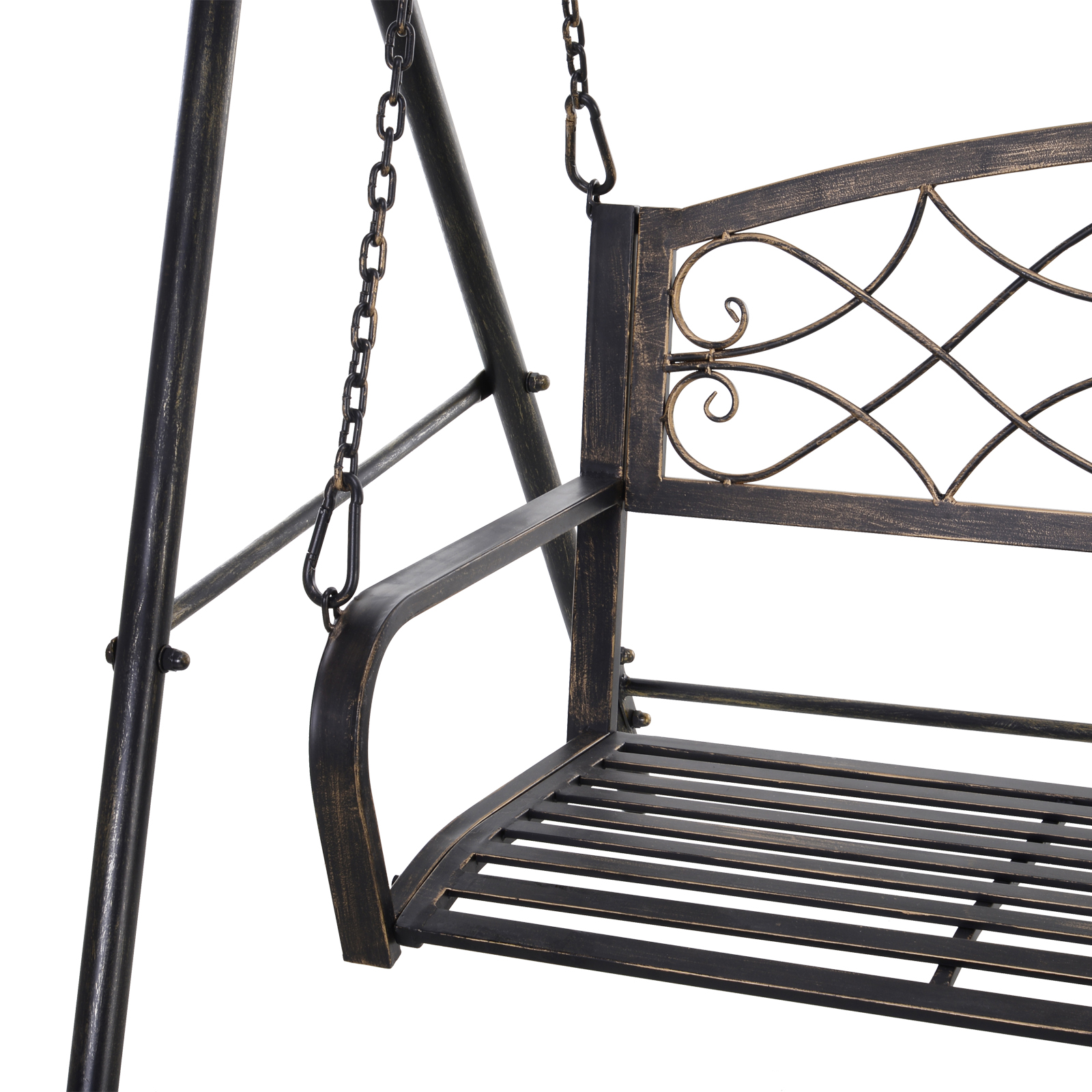 Gartenschaukel Schaukelbank für den Garten Outdoor-Schaukel, Vintage Design, Messing-Optik, 167 cm x1 23 cm x 175cm