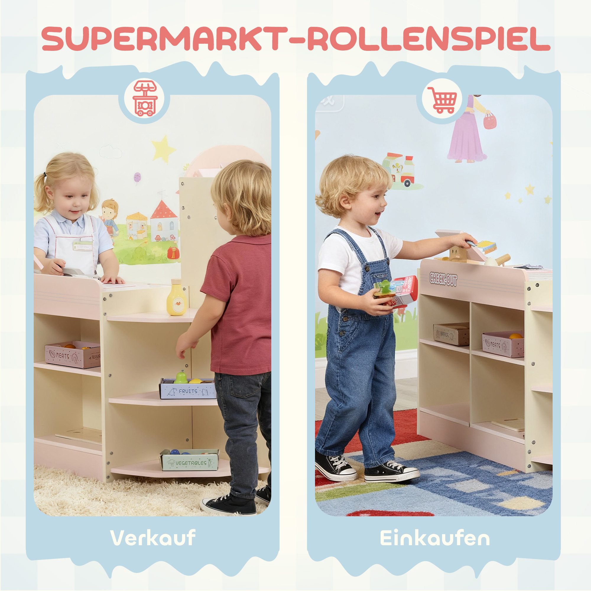 Kaufladen für Kinder Kaufladen Supermarkt mit Kasse Scanner Verkaufsautomat Spielzubehör für Kinder ab 3 Jahren Rosa