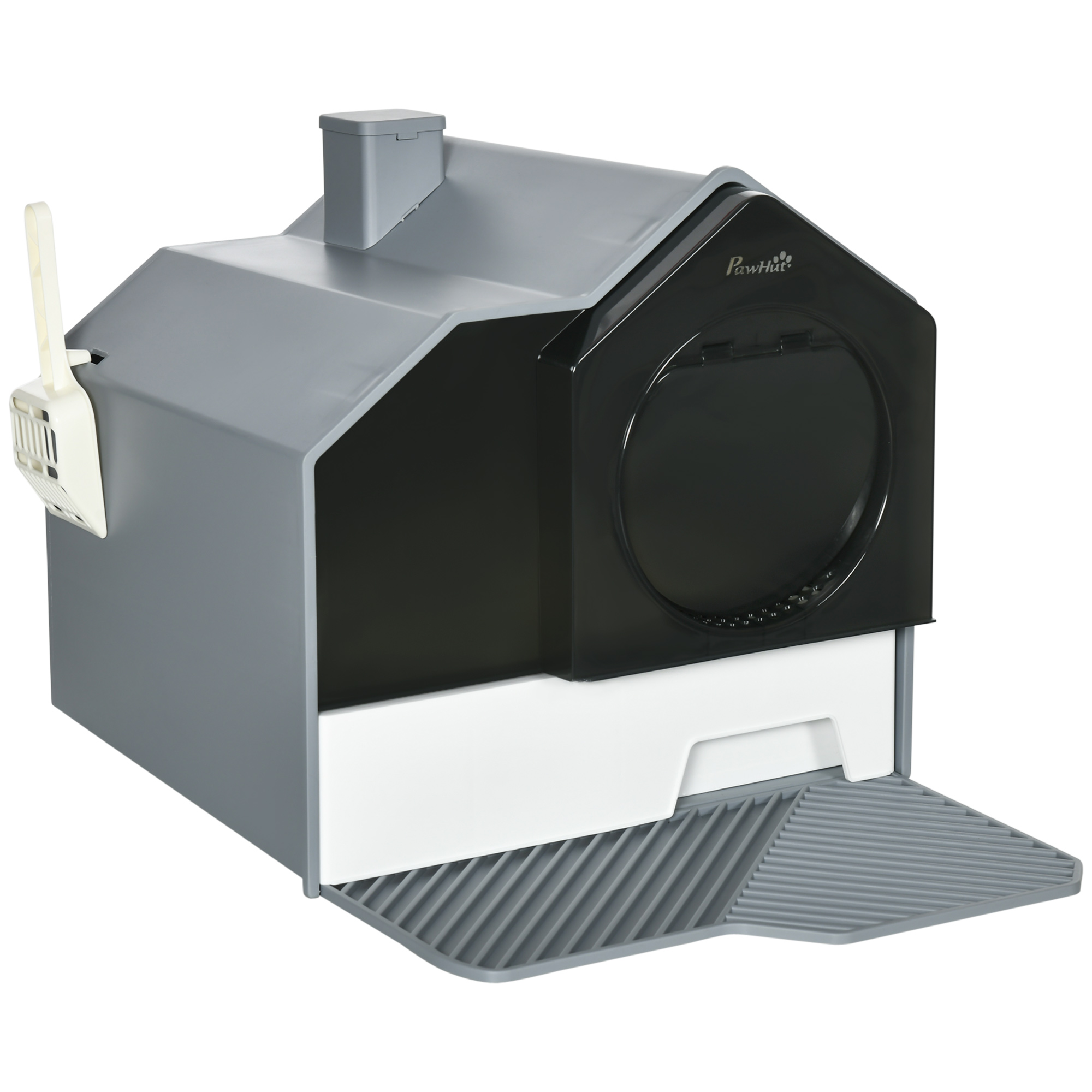 Katzentoilette im niedlichen Design, 1 Siebvorleger, 1 Streuschaufel, herausnehmbare Bodenwanne, Grau Katzentoilette im niedlichen Design, 1 Siebvorleger, 1 Streuschaufel, herausnehmbare Bodenwanne, Grau